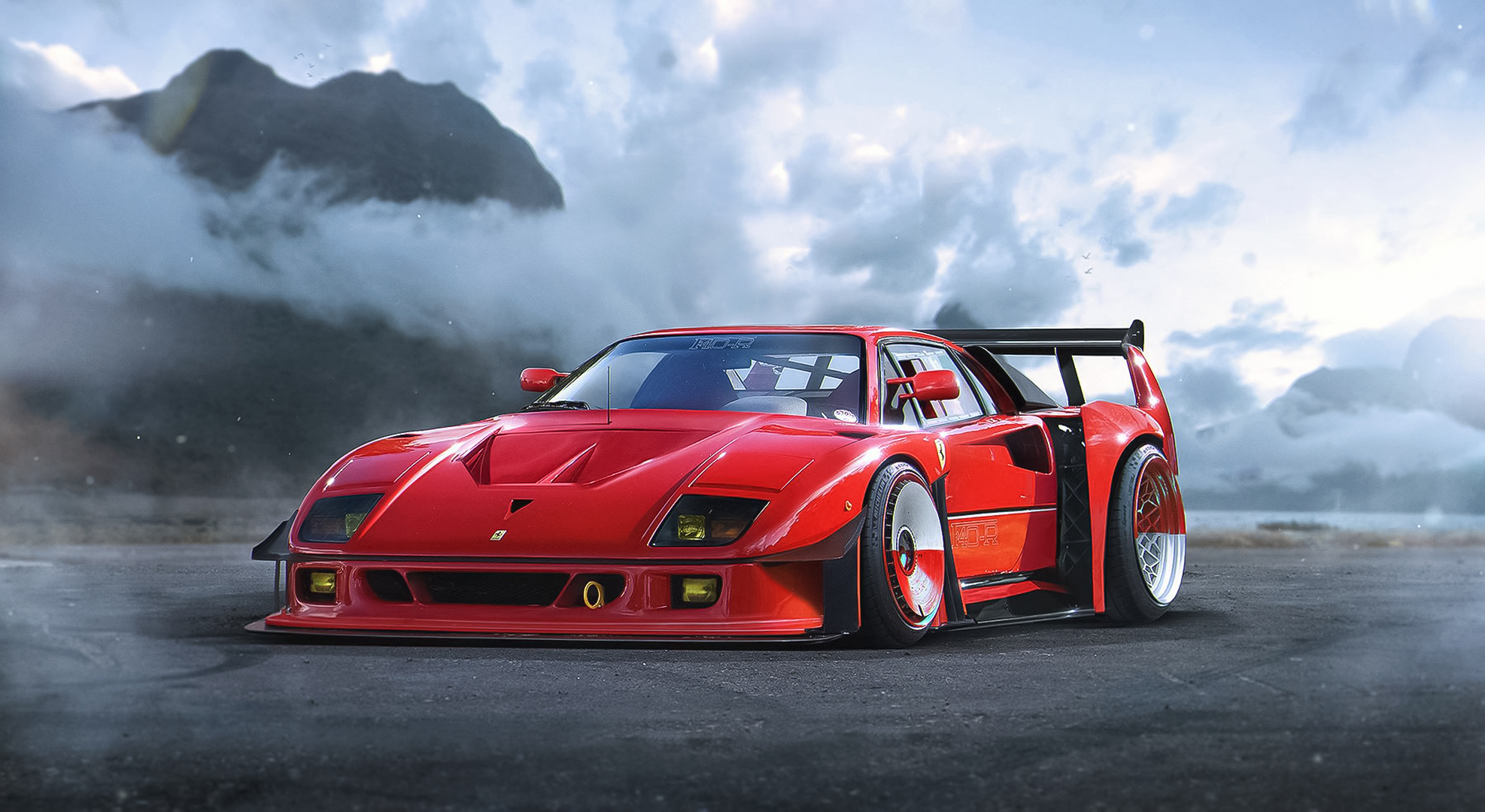Red Ferrari F40 modified sports car HD Wallpaper