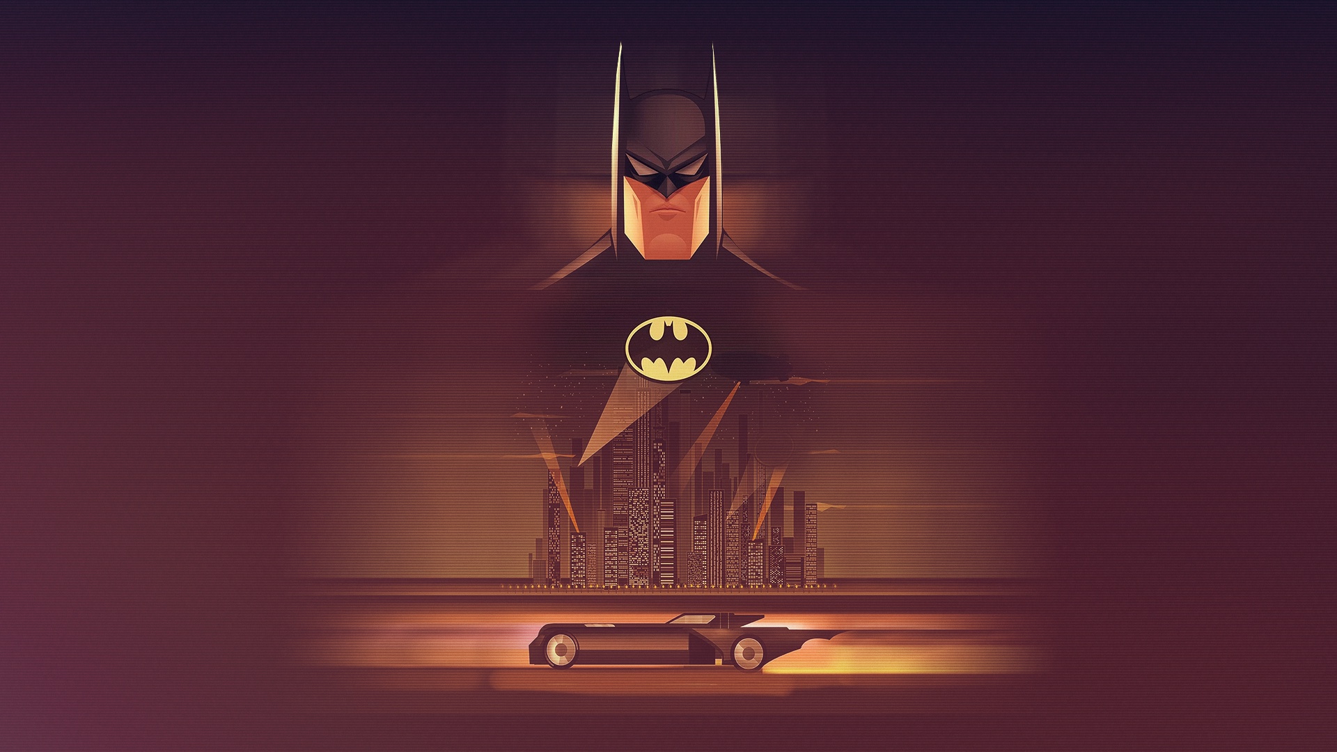 Batman from DC Comics with Batmobile and Gotham City HD Wallpaper