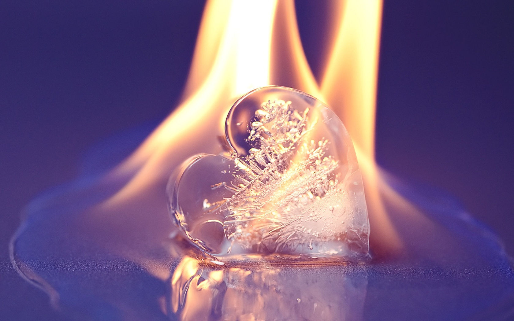 Heart of ice melting in flames HD Wallpaper