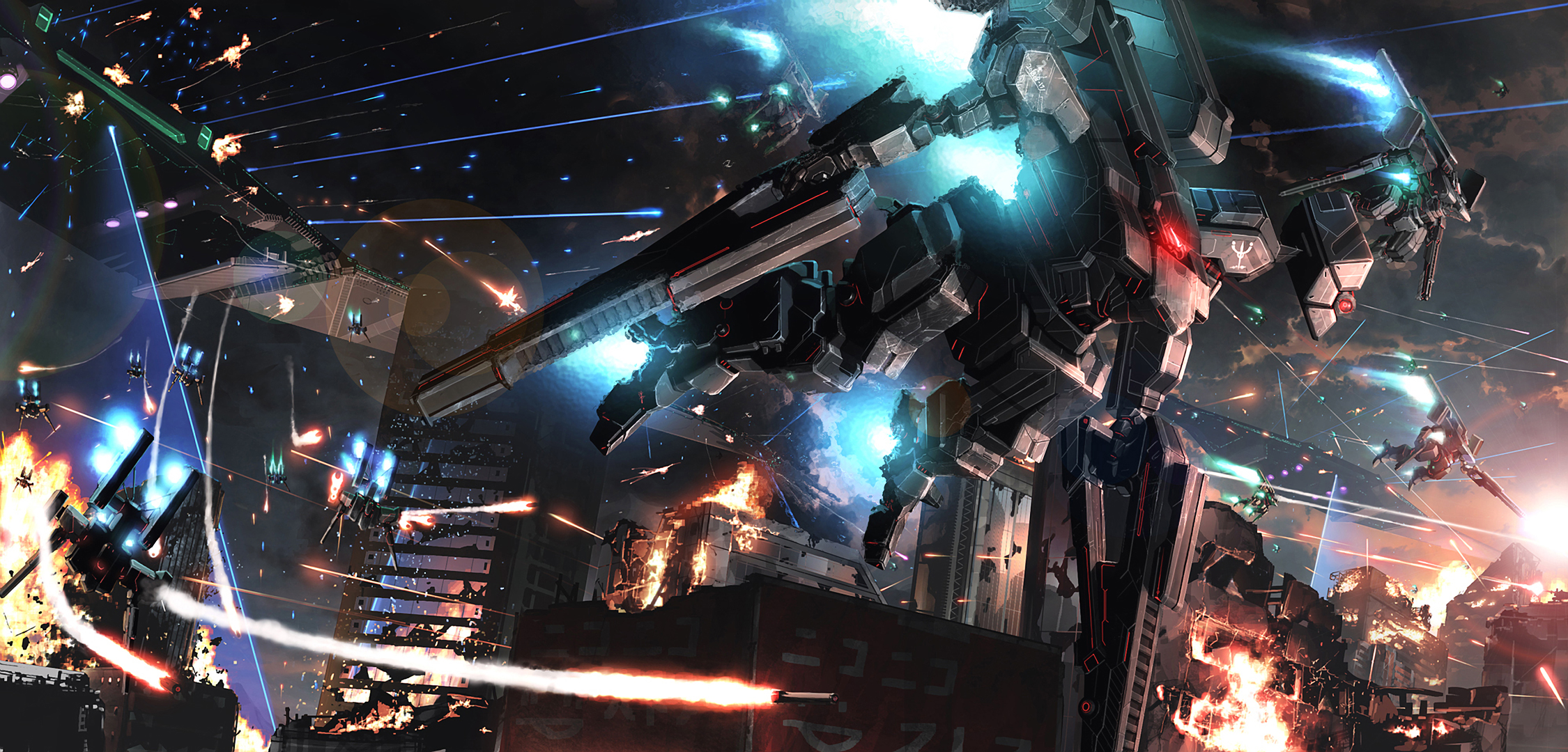 Giant Mech Battle in Destroyed City HD Wallpaper
