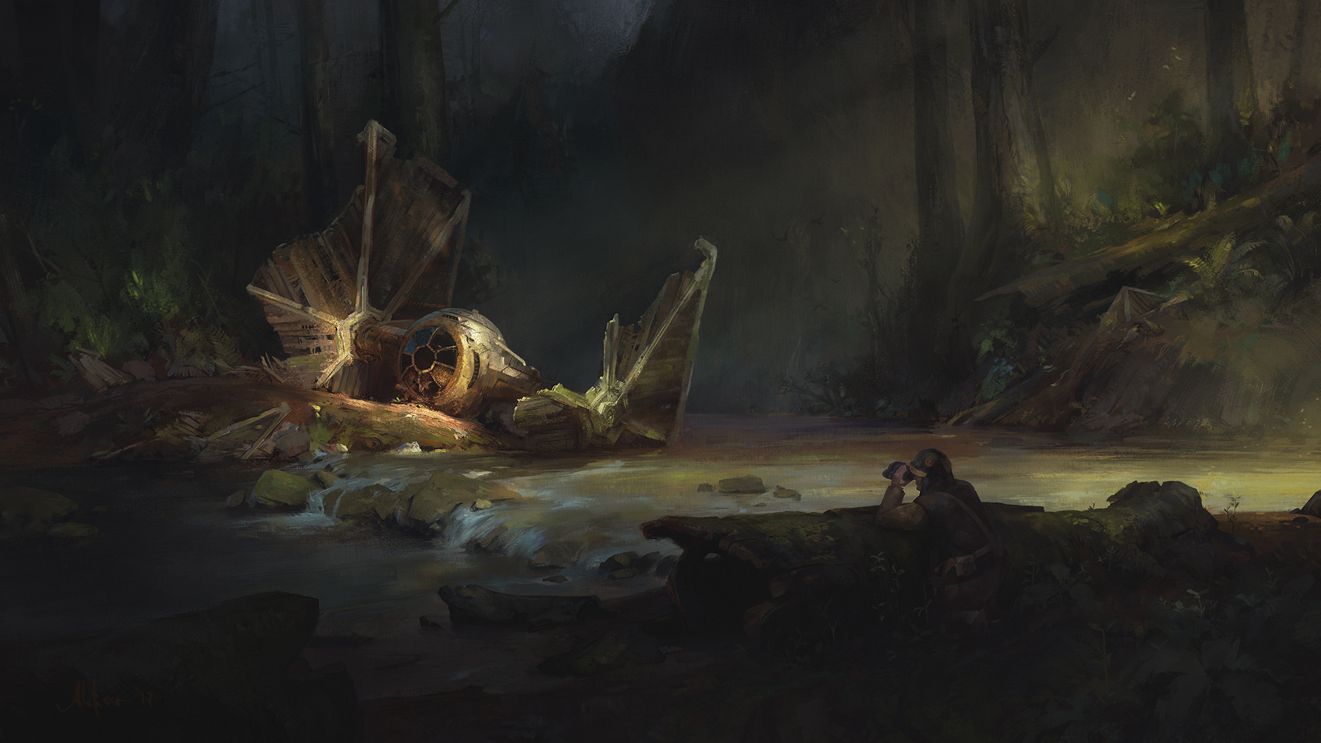 Star Wars TIE Fighter crash in forest HD Wallpaper