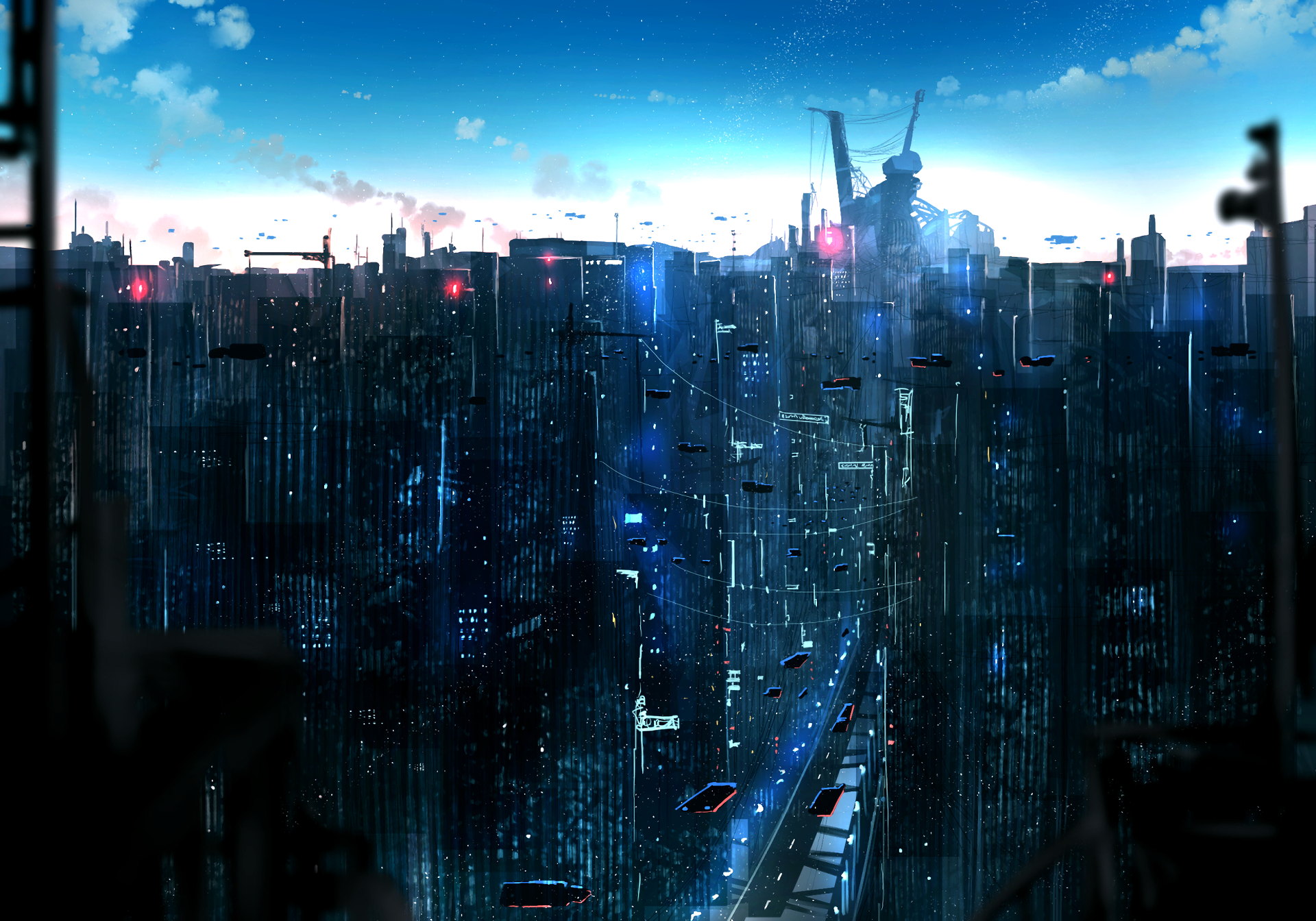 Futuristic Cityscape with Flying Vehicles HD Wallpaper