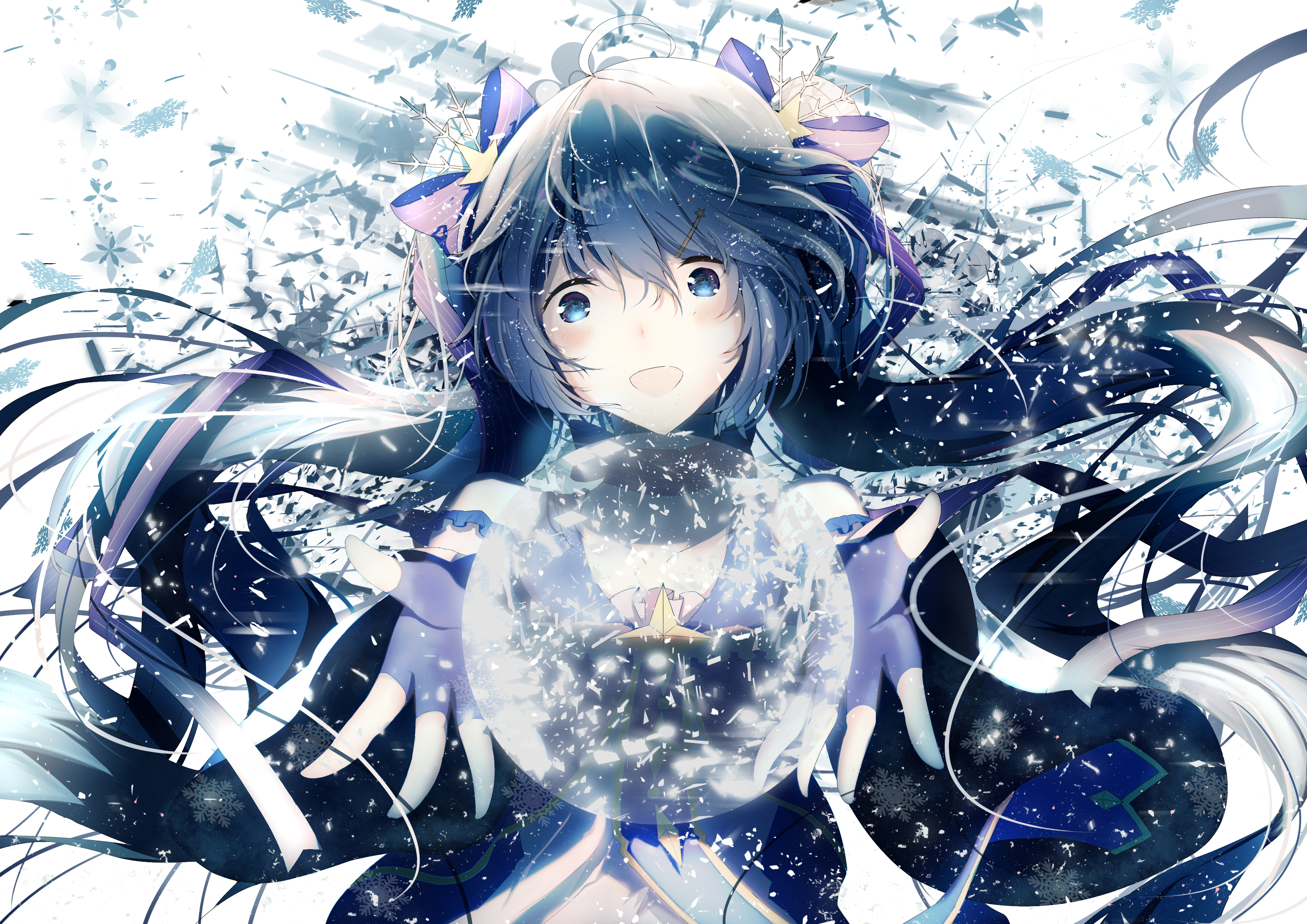 Hatsune Miku from Vocaloid holding a snow globe HD Wallpaper