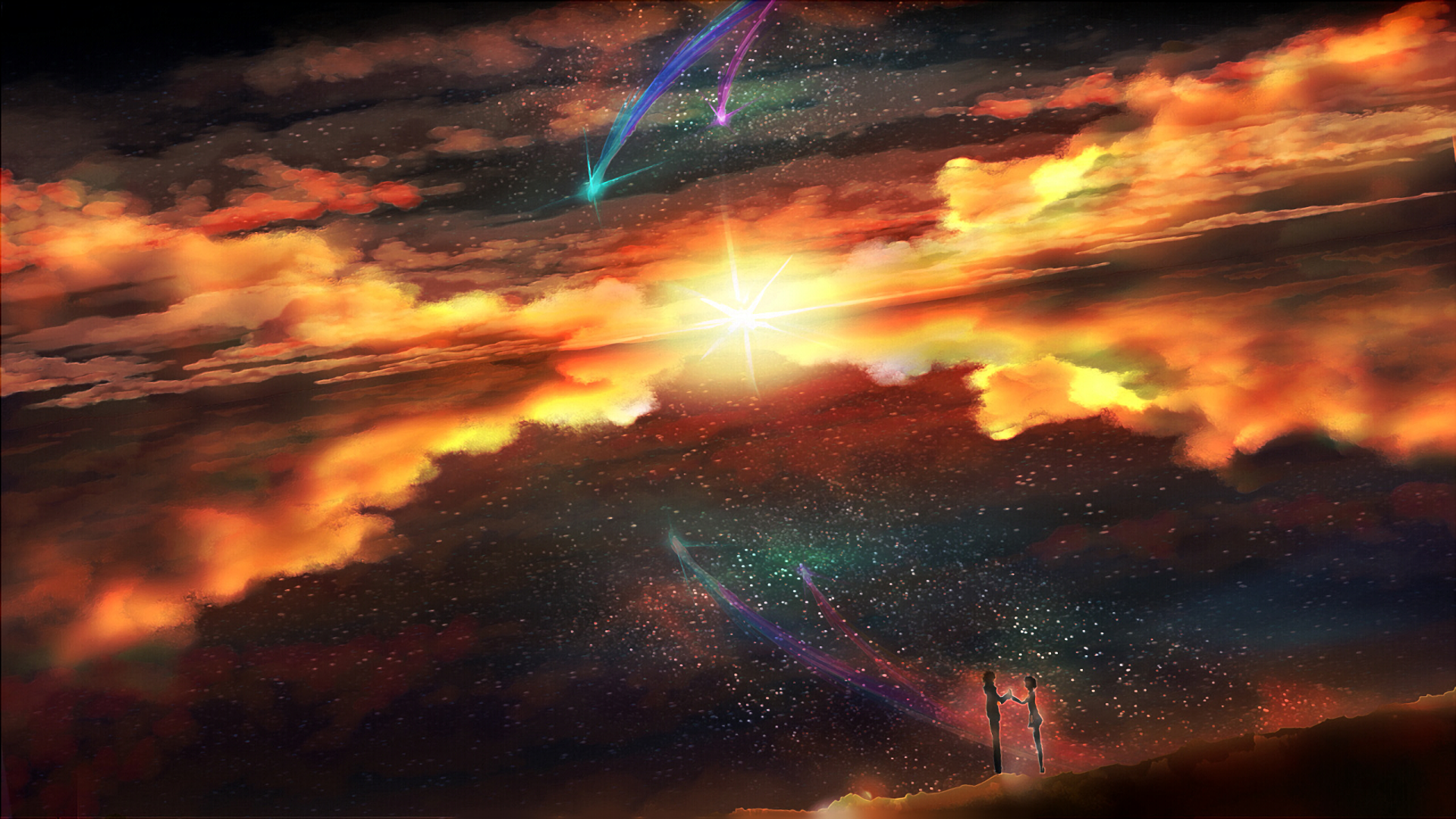 Mitsuha and Taki from Kimi No Na Wa. under shooting stars HD Wallpaper