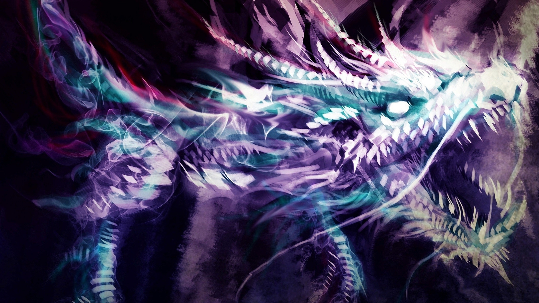 Fantasy Dragon with Purple and Teal Smoke HD Wallpaper