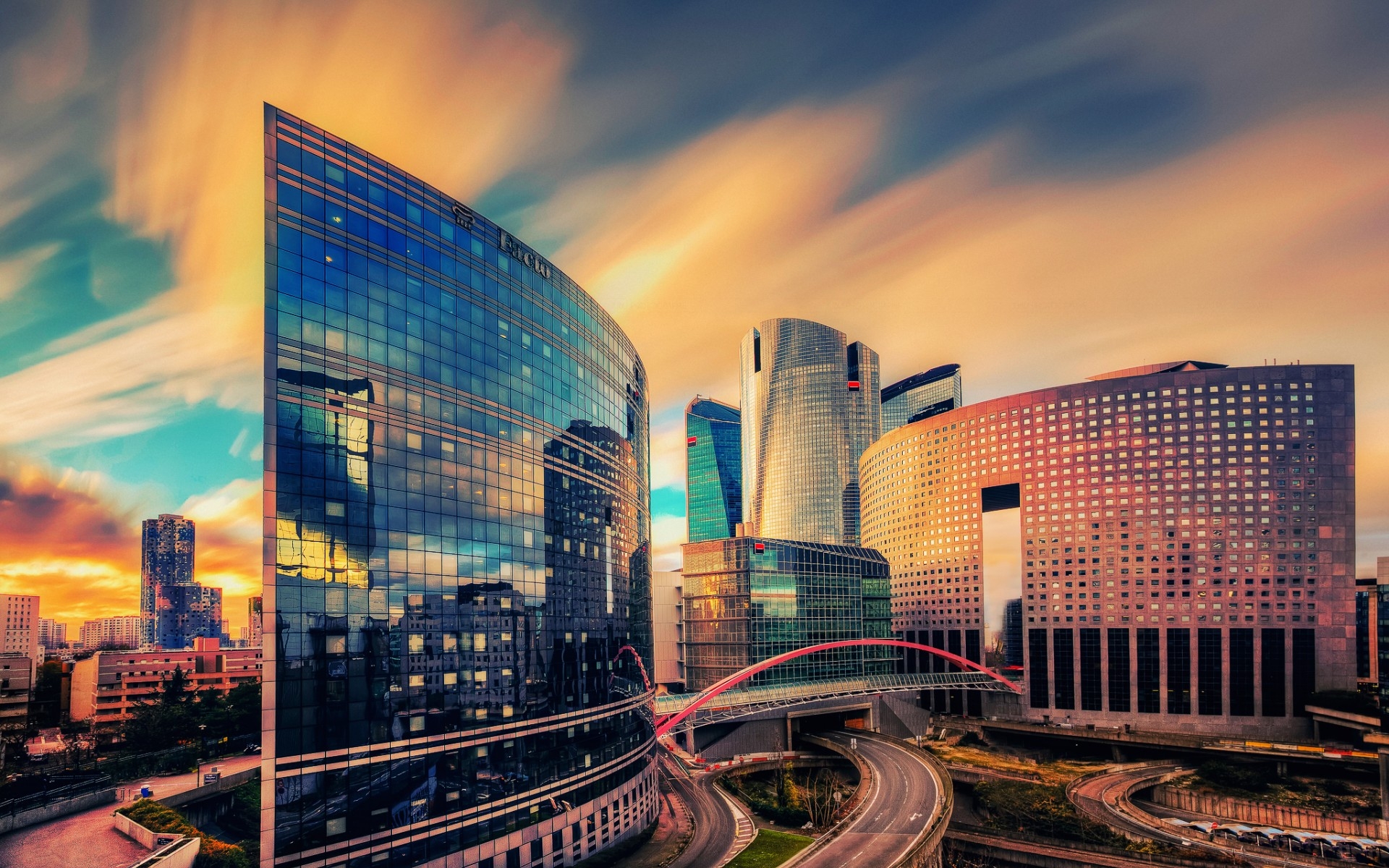 Modern skyscrapers in Paris at sunset HD Wallpaper