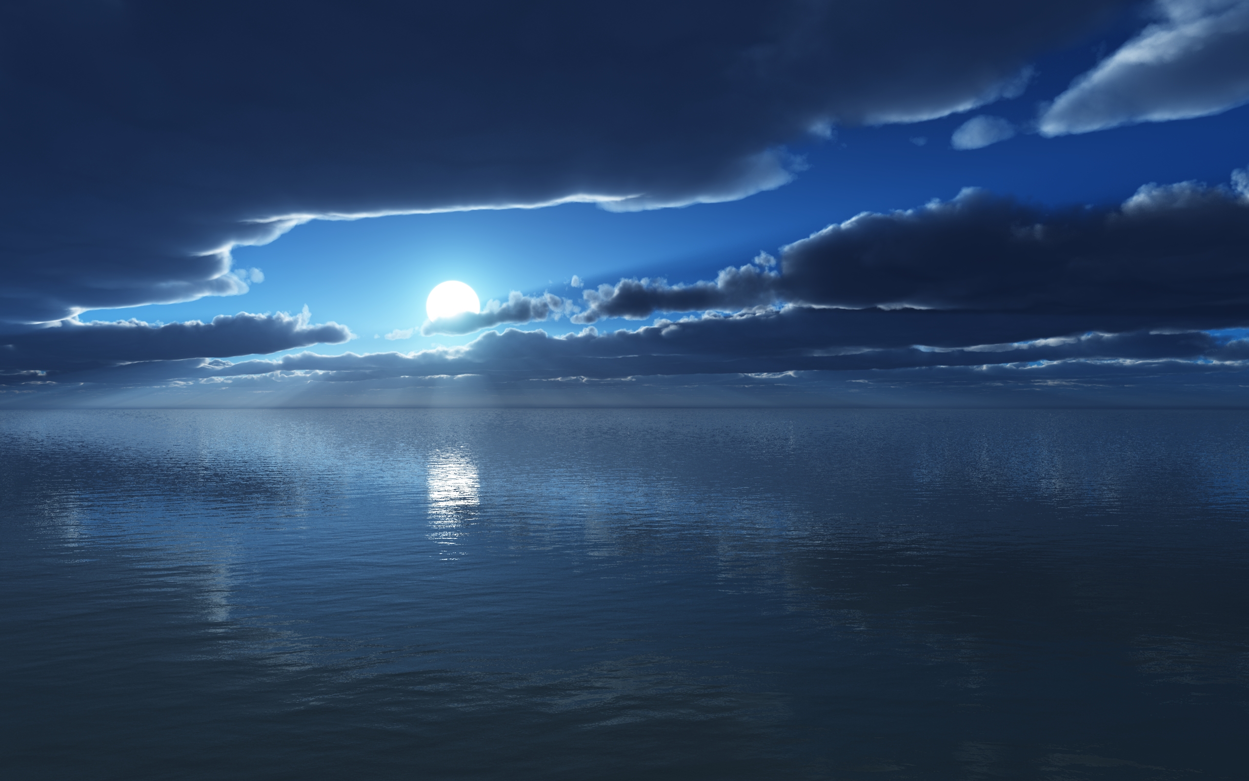 Moonlit Ocean with Clouds HD Wallpaper