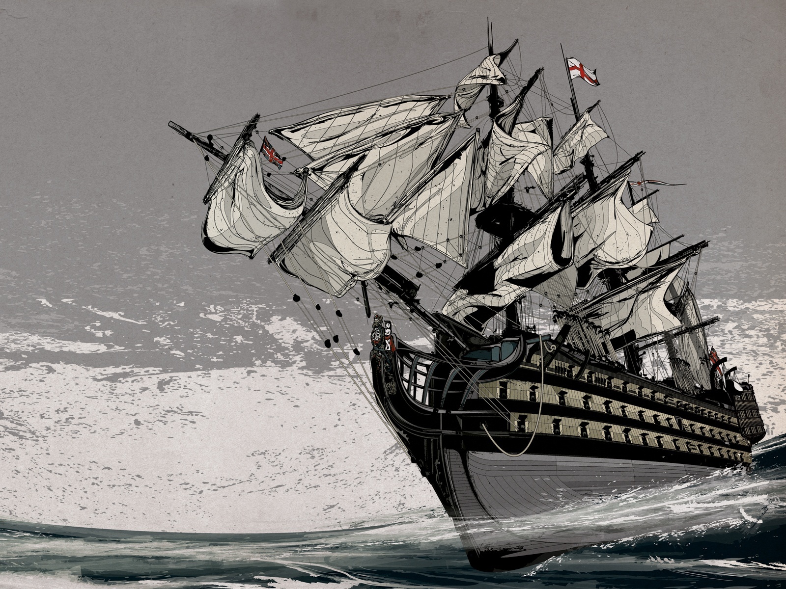 Ship sailing on rough seas HD Wallpaper