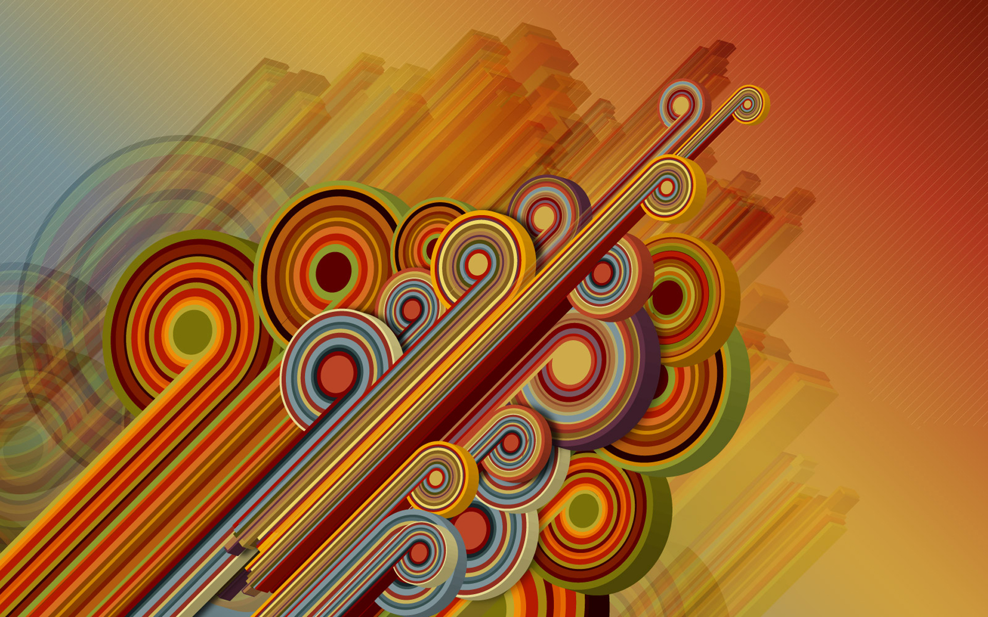 Retro Circles and Stripes Abstract Art HD Wallpaper