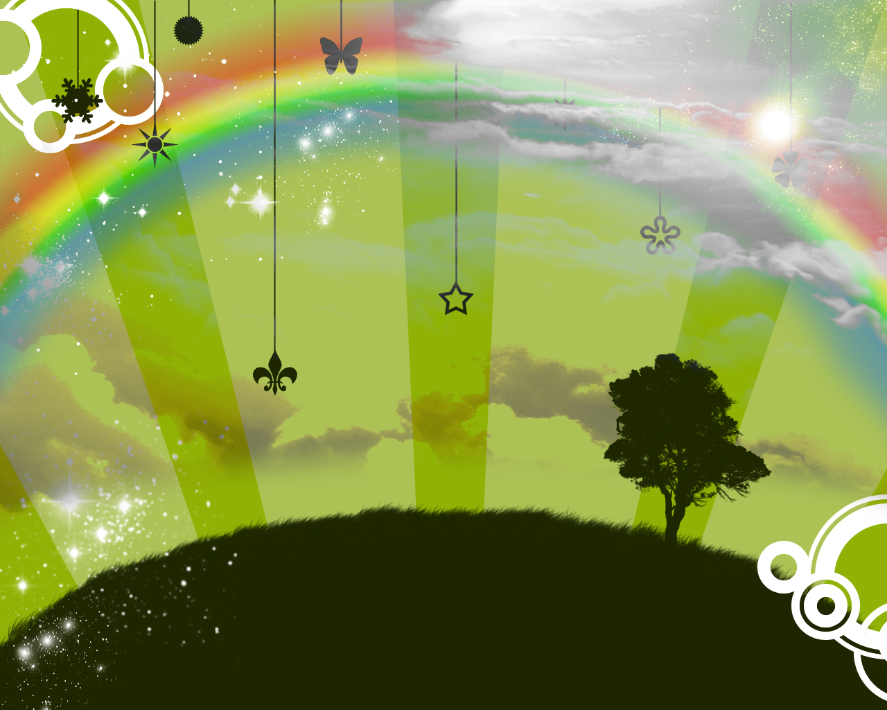 Artistic Nature Scene with Rainbow and Tree HD Wallpaper