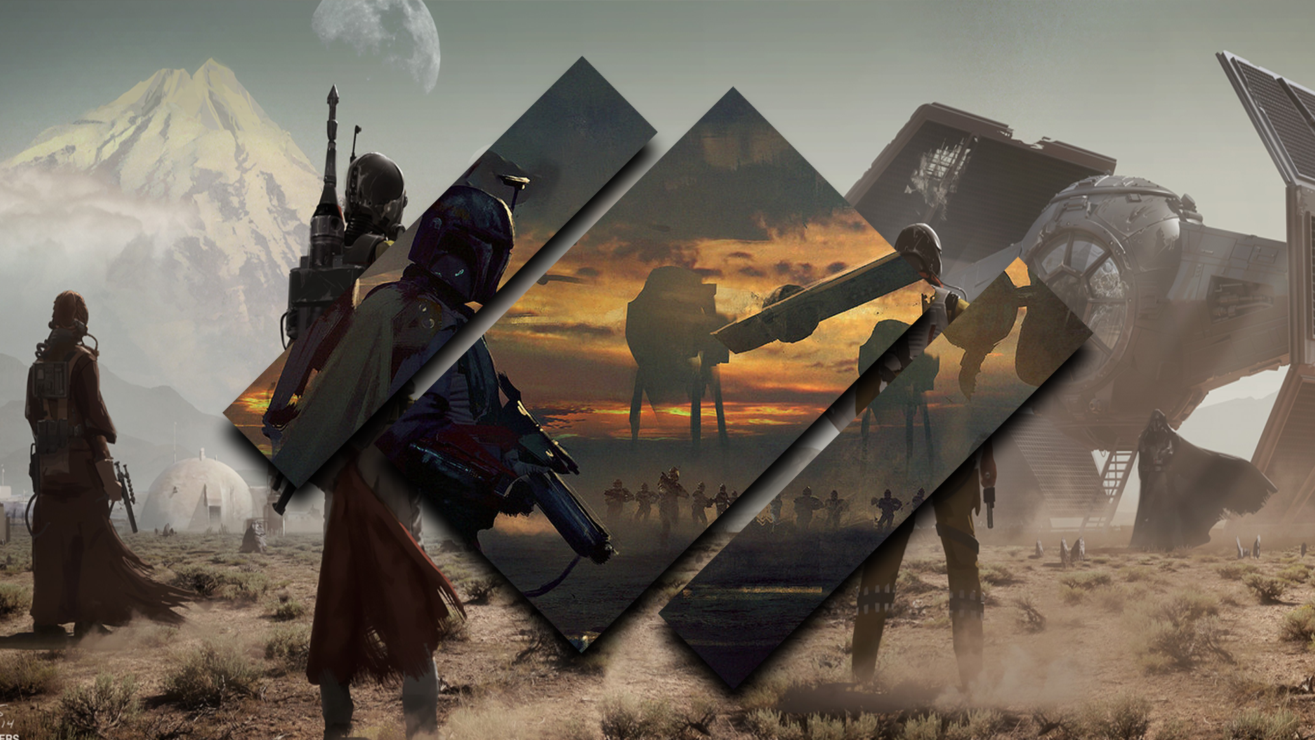Boba Fett and other characters from Star Wars on a desert planet HD Wallpaper