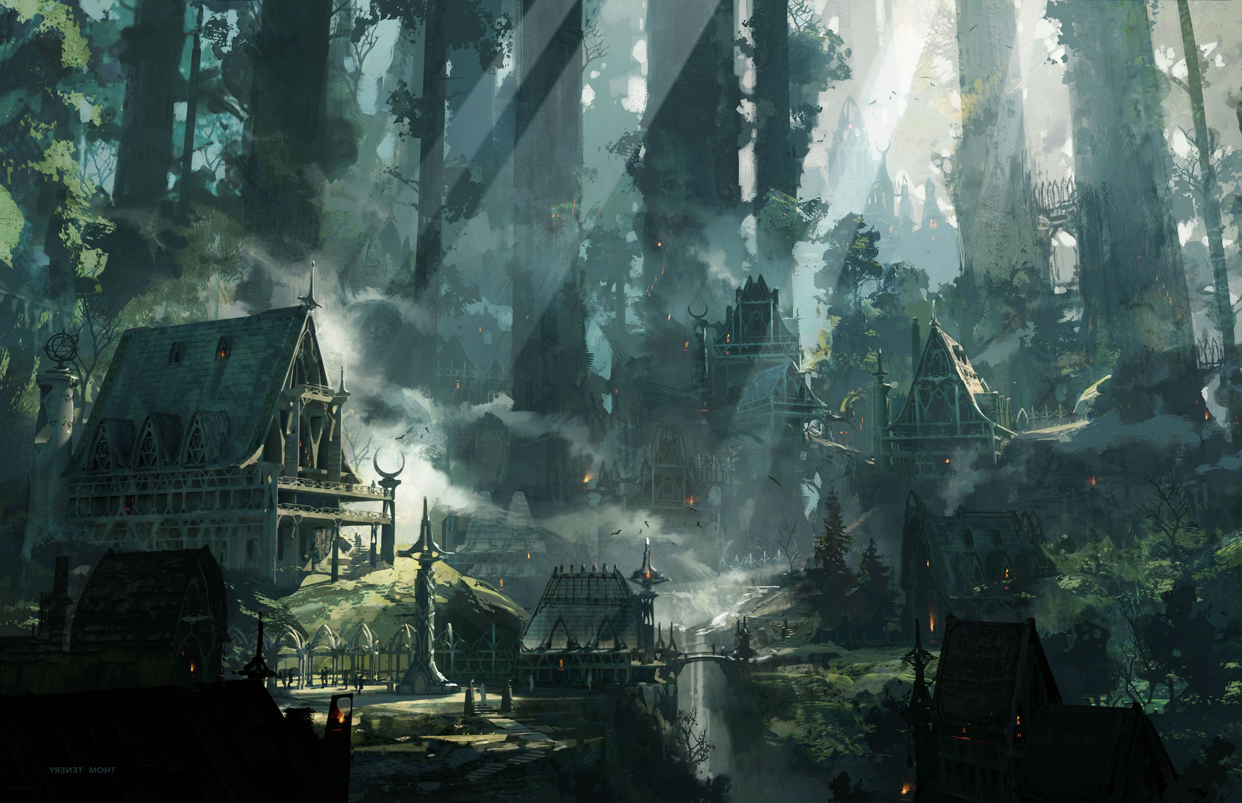 Fantasy City in a Forest HD Wallpaper