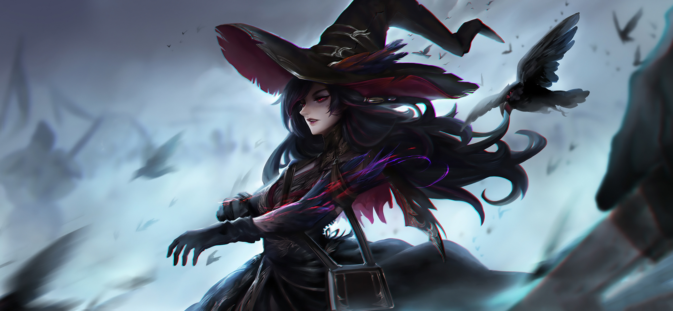Fantasy Witch with Birds HD Wallpaper