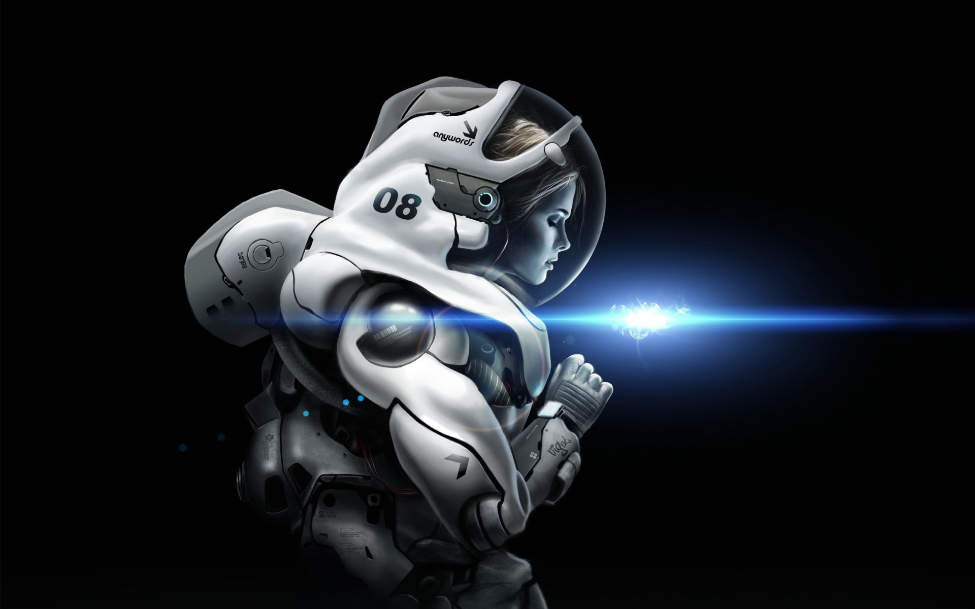 Astronaut woman in a white suit with blue light HD Wallpaper