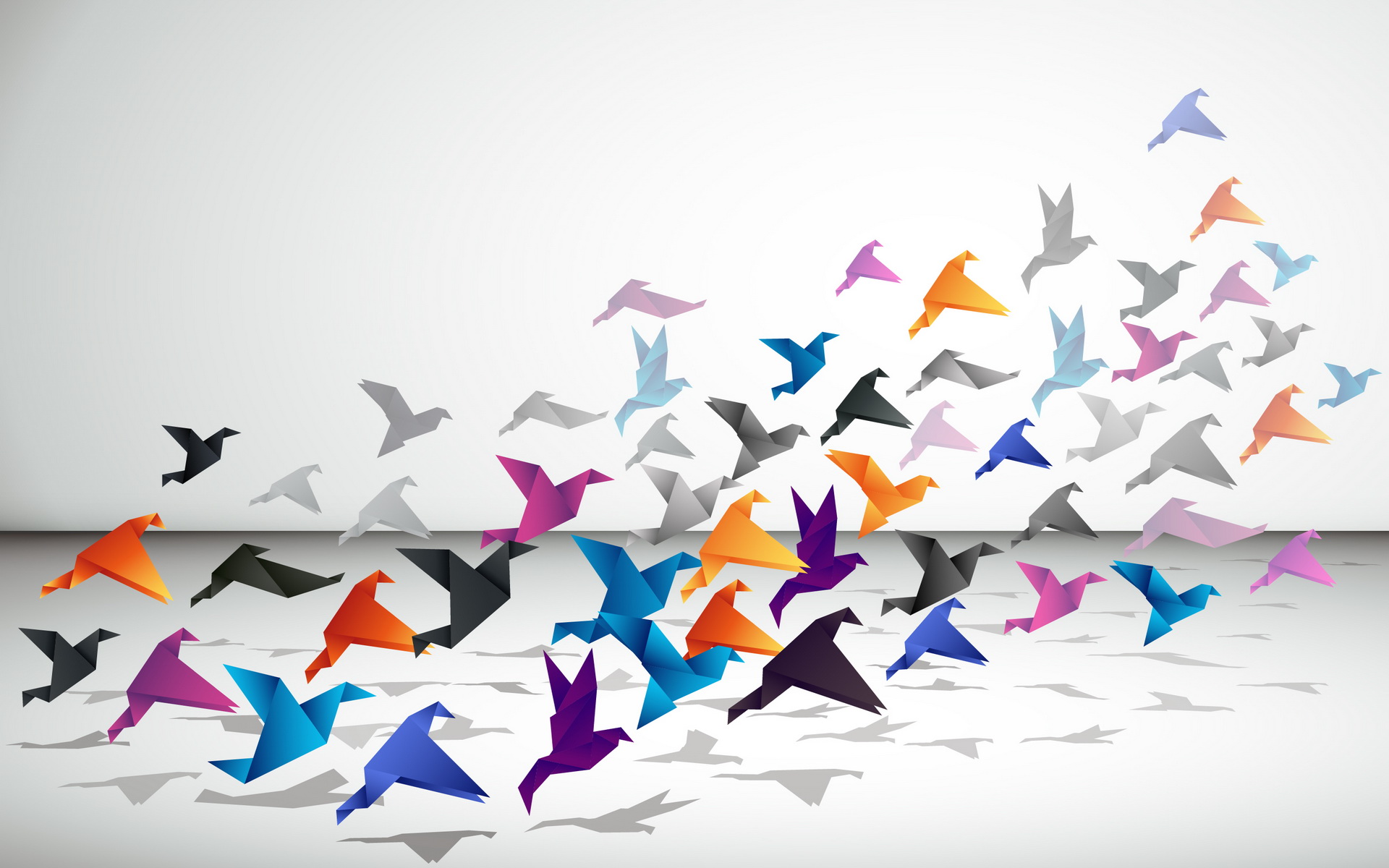 Origami birds flying in formation HD Wallpaper