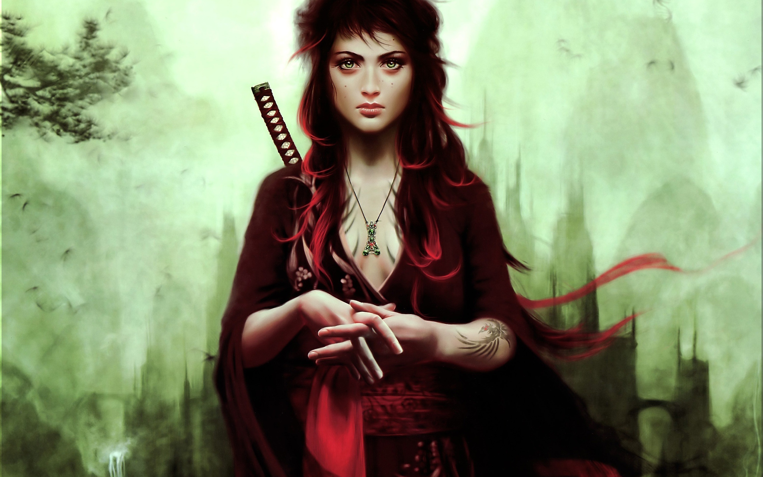 Fantasy Woman Warrior with Katana HD Wallpaper