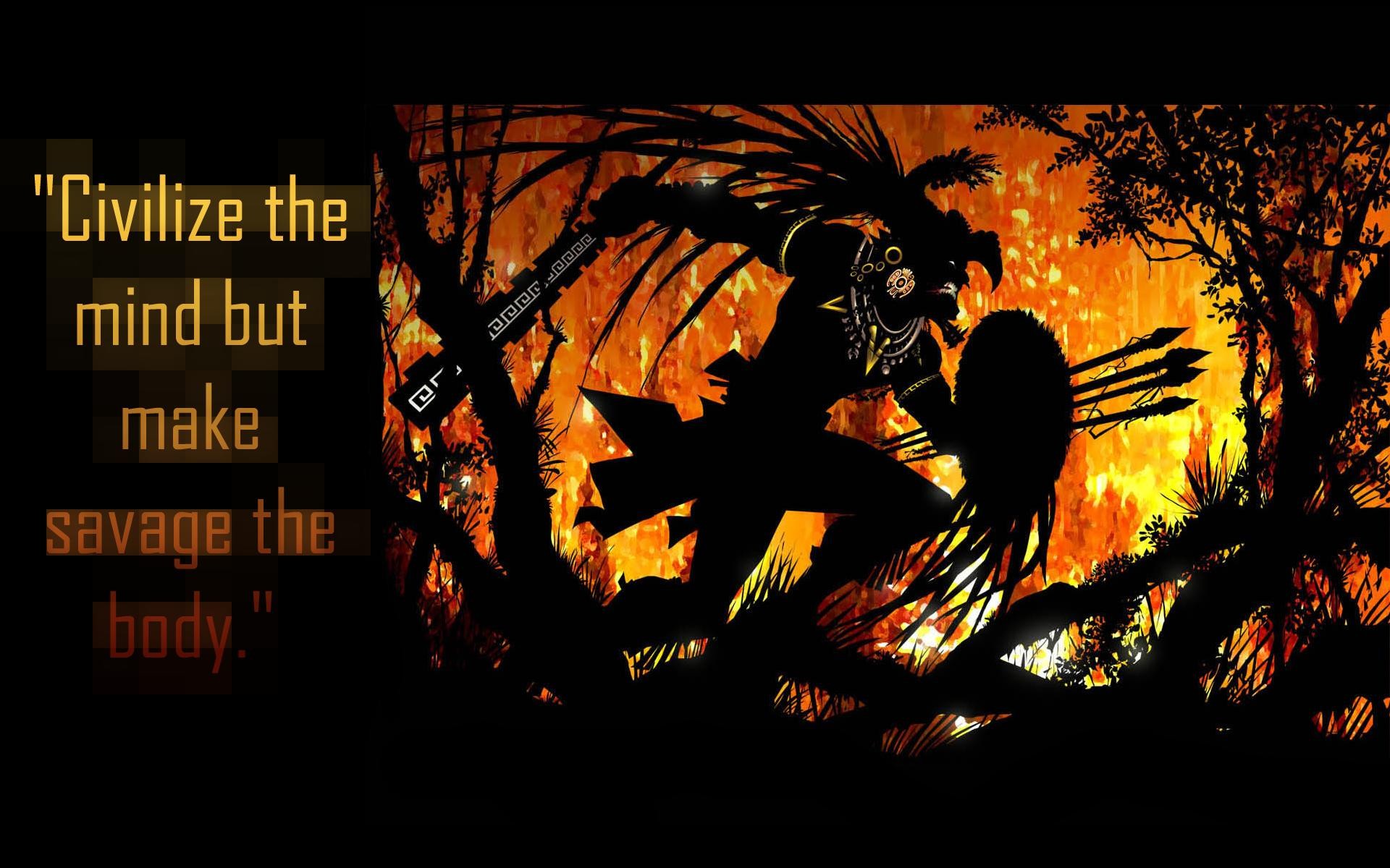 Aztec Warrior Silhouette with Motivational Quote HD Wallpaper