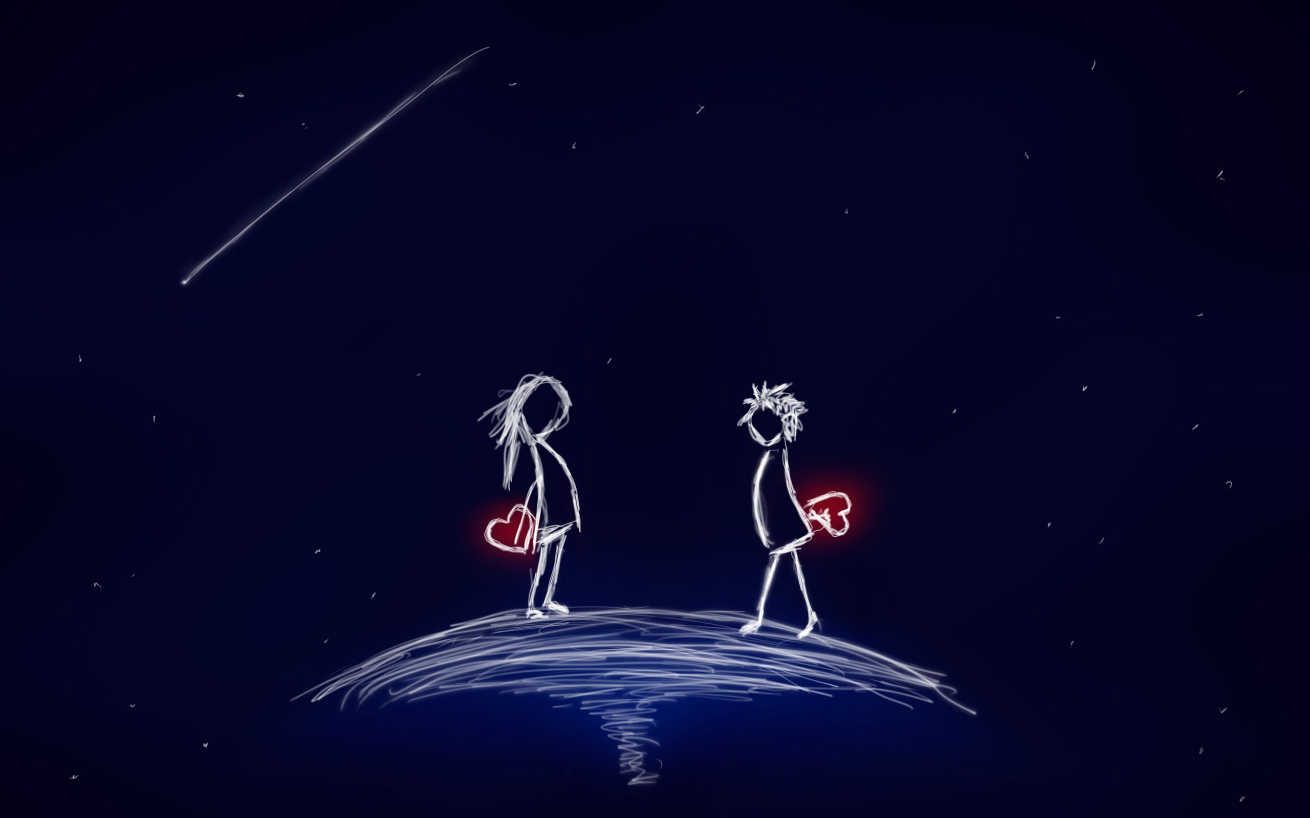 Couple with hearts under starry sky HD Wallpaper
