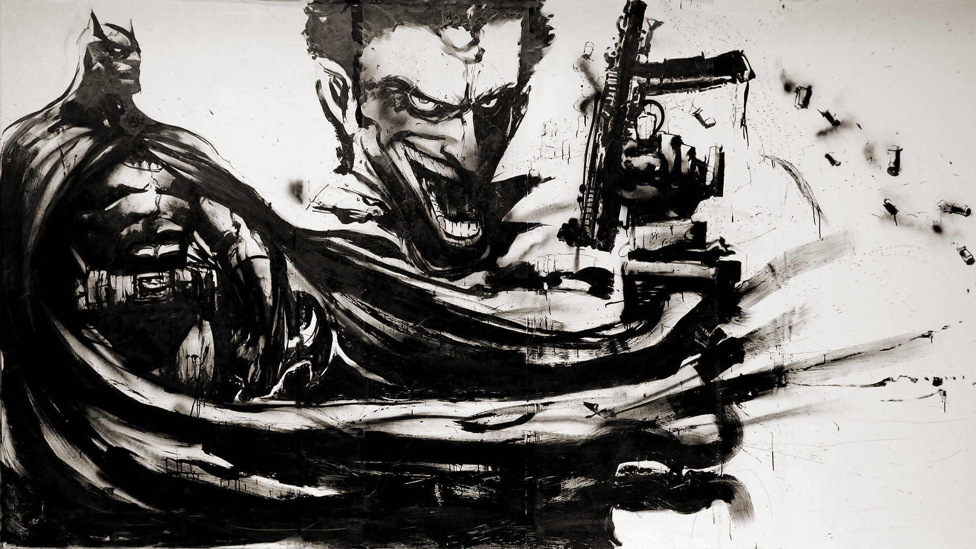 Batman and Joker in a dynamic confrontation HD Wallpaper