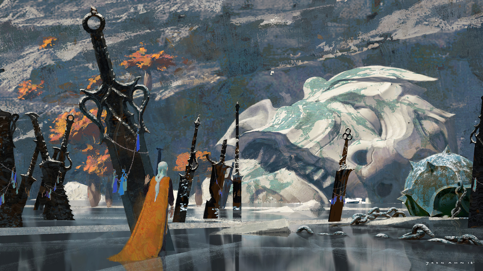 Man with orange cloak and swords in Ionia HD Wallpaper