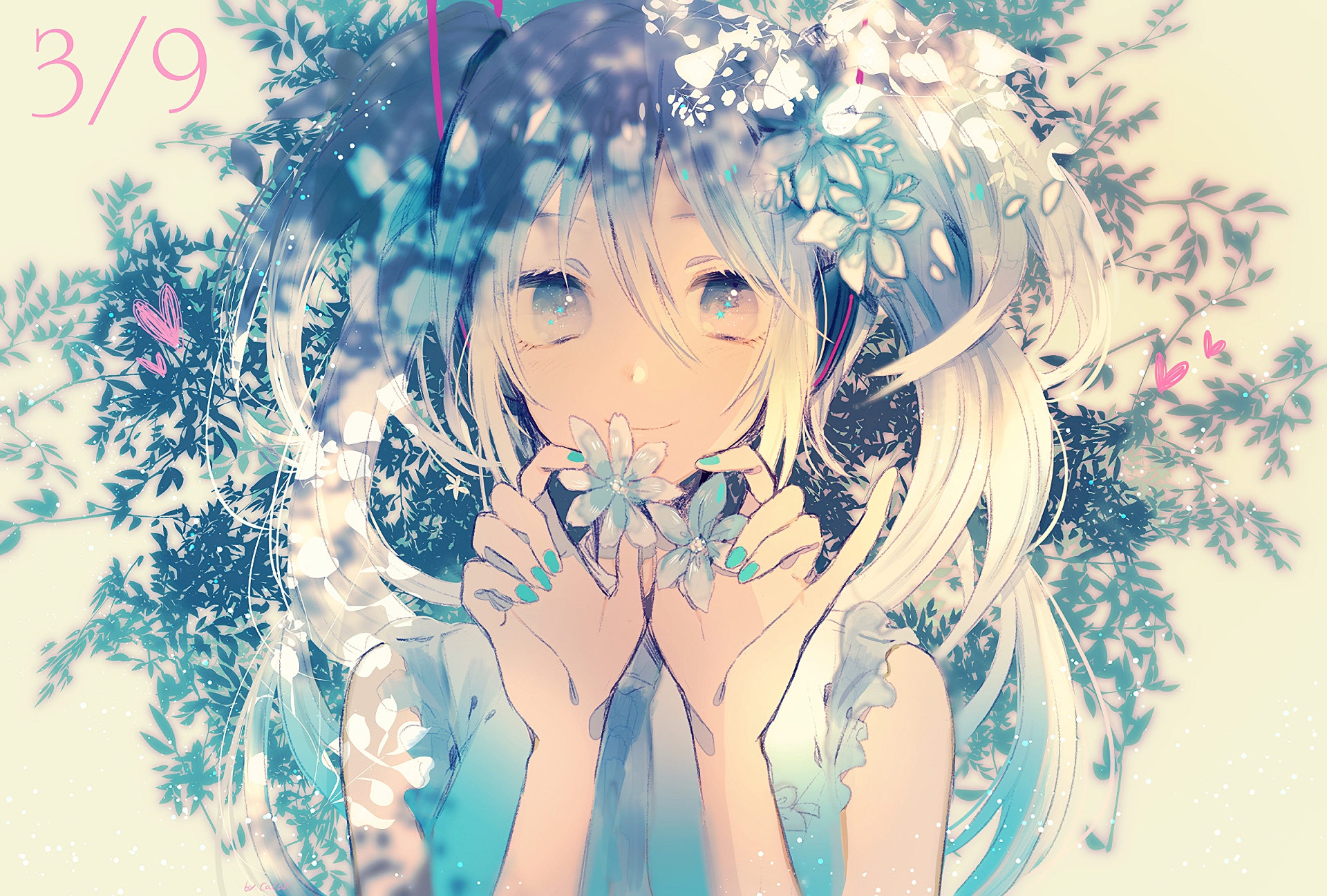Hatsune Miku with Flowers HD Wallpaper