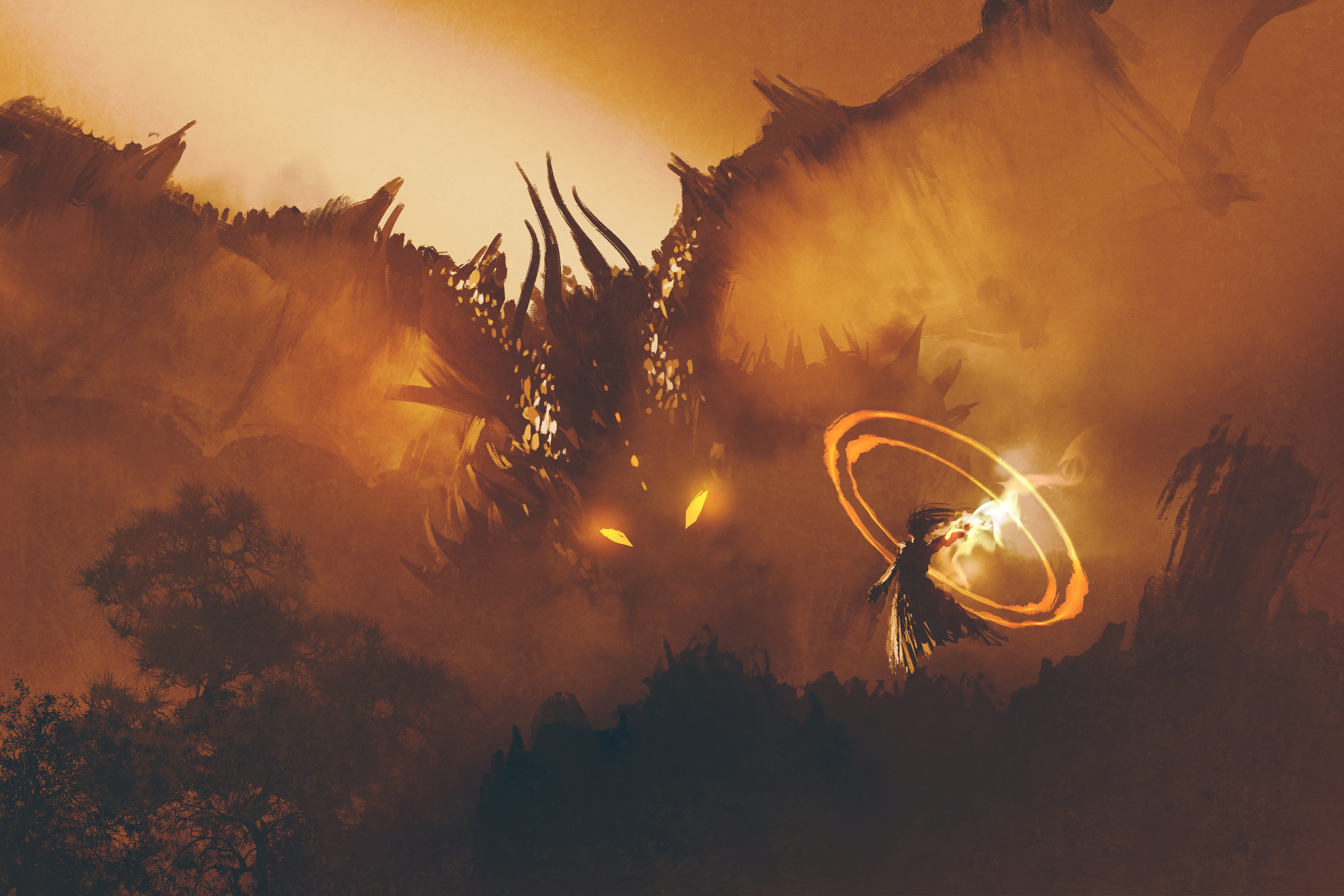 Fantasy Dragon and Warrior HD Wallpaper