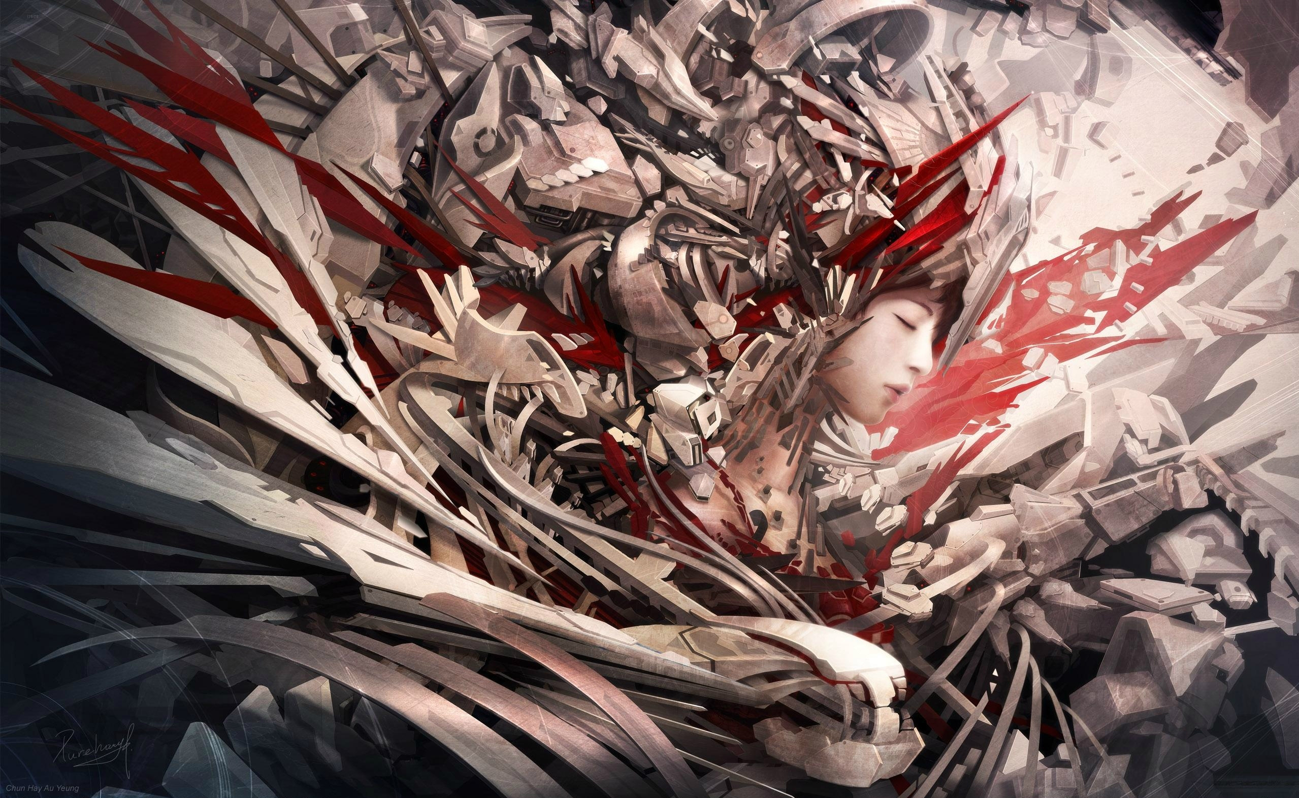 Fantasy Shaman Woman with Mechanical Wings HD Wallpaper