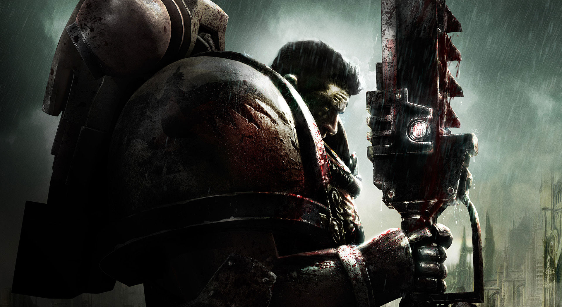 Space Marine with Chainsword in Warhammer HD Wallpaper
