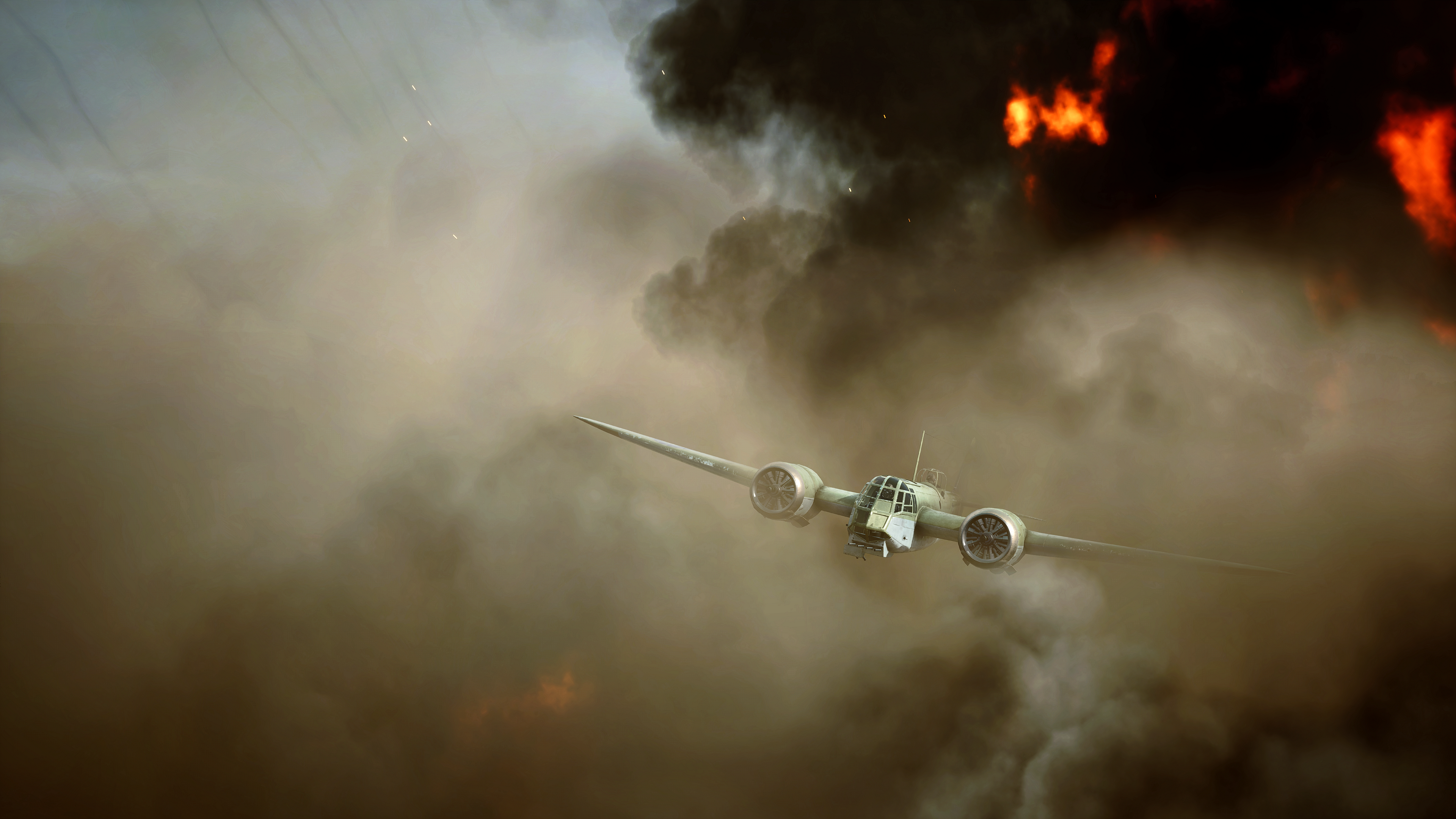 Battlefield V bomber in smoke and fire HD Wallpaper