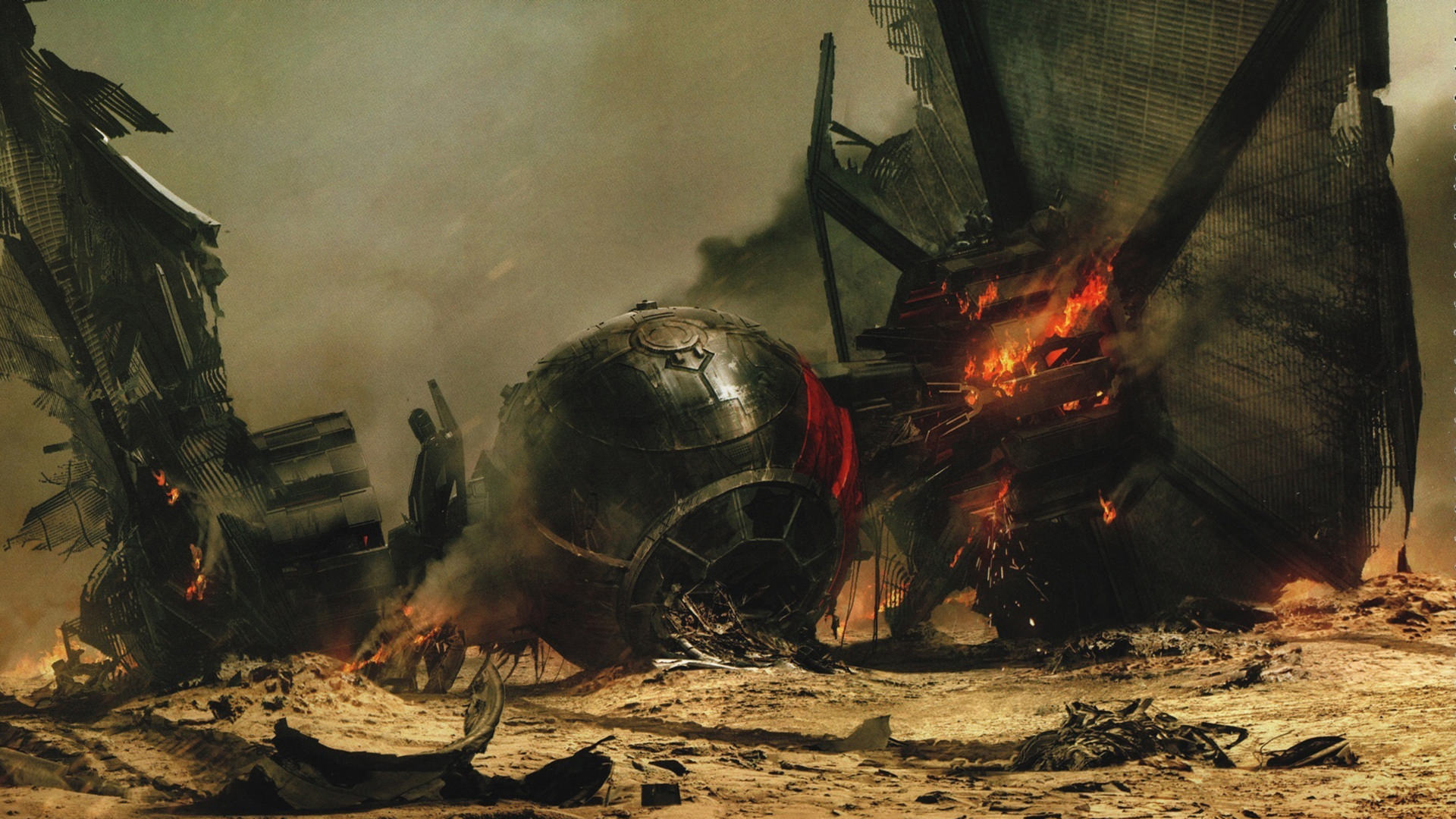 Star Wars TIE Fighter crash on desert planet HD Wallpaper