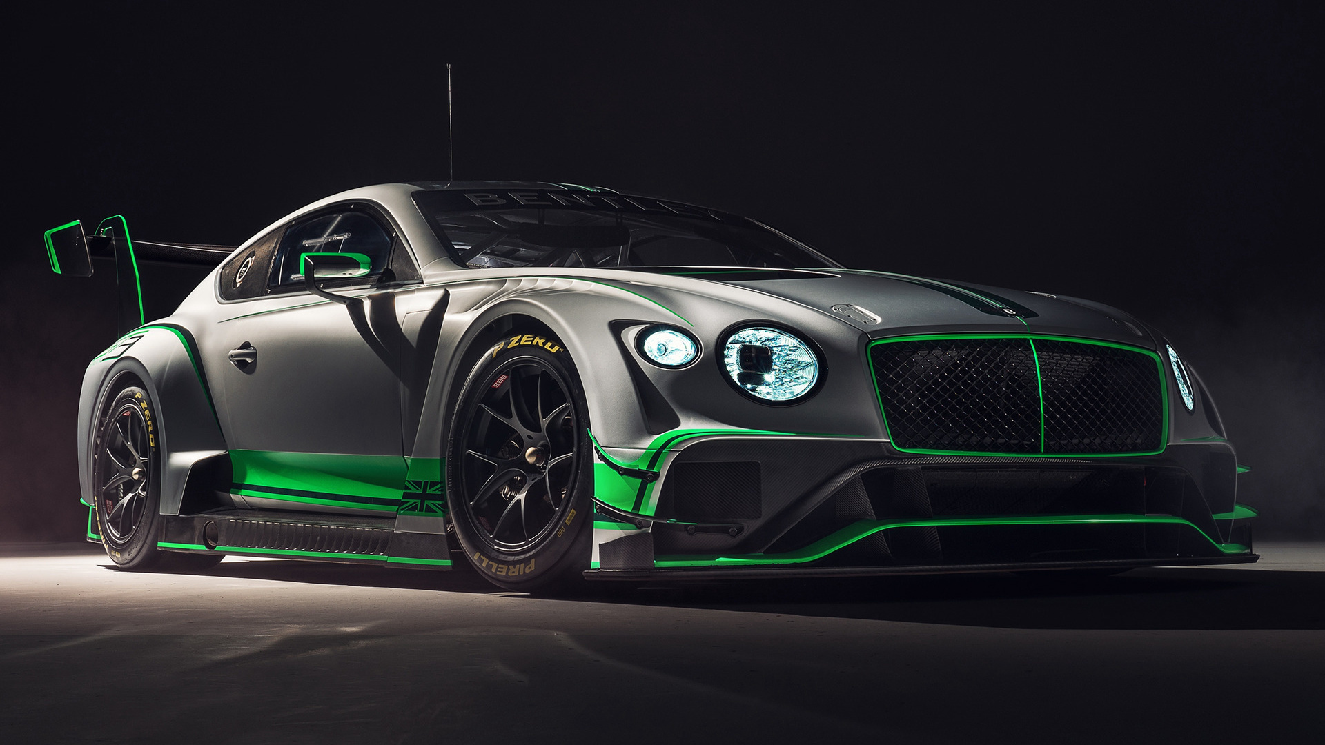 Bentley Continental GT3 race car with green accents HD Wallpaper