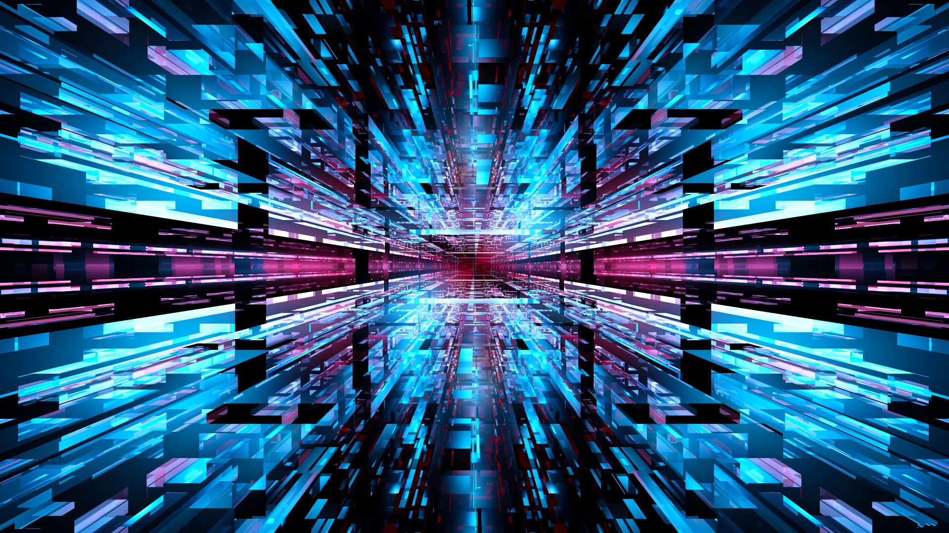 Abstract geometric tunnel with blue and pink lights HD Wallpaper