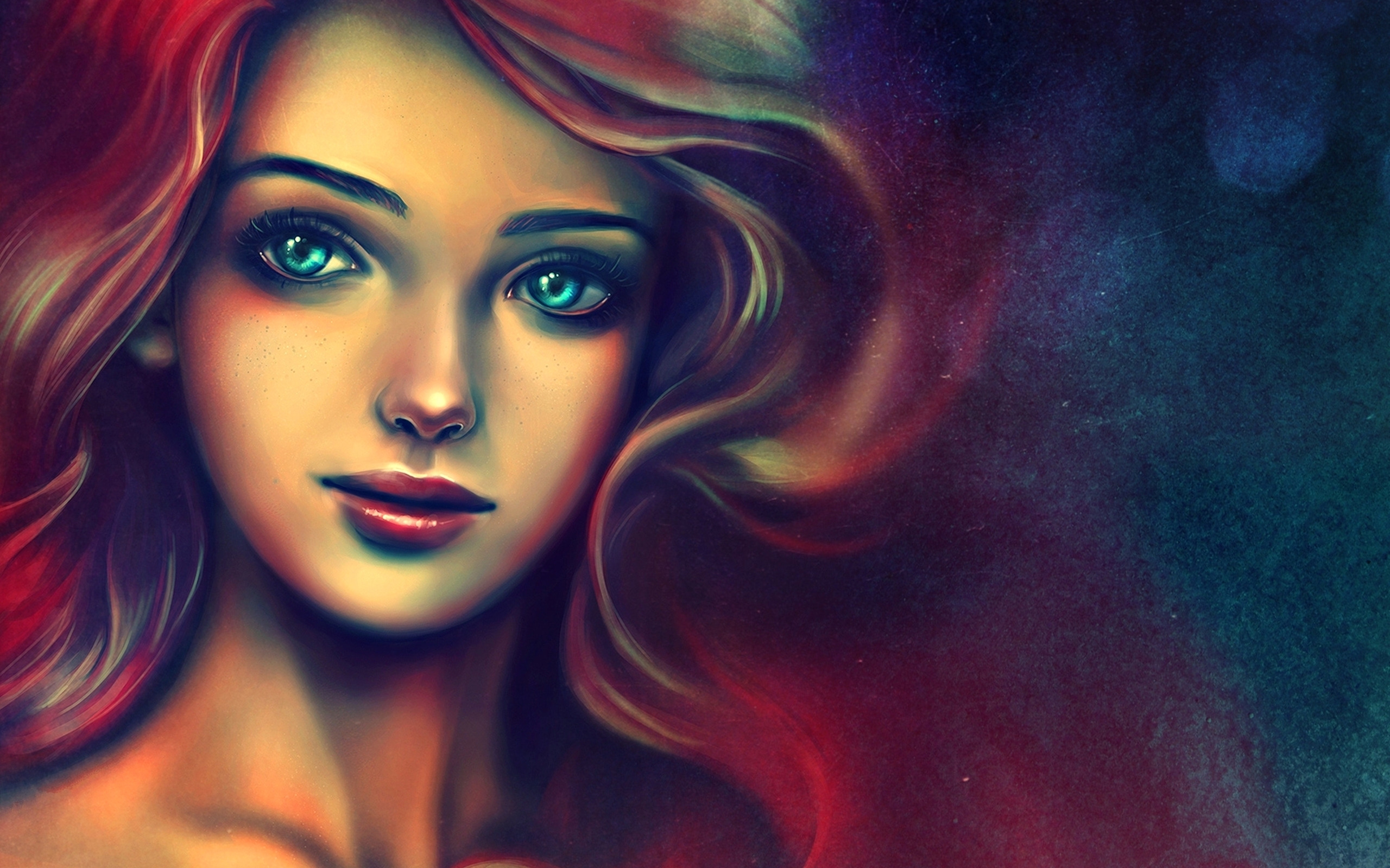 Artistic portrait of a woman with red hair and blue eyes HD Wallpaper