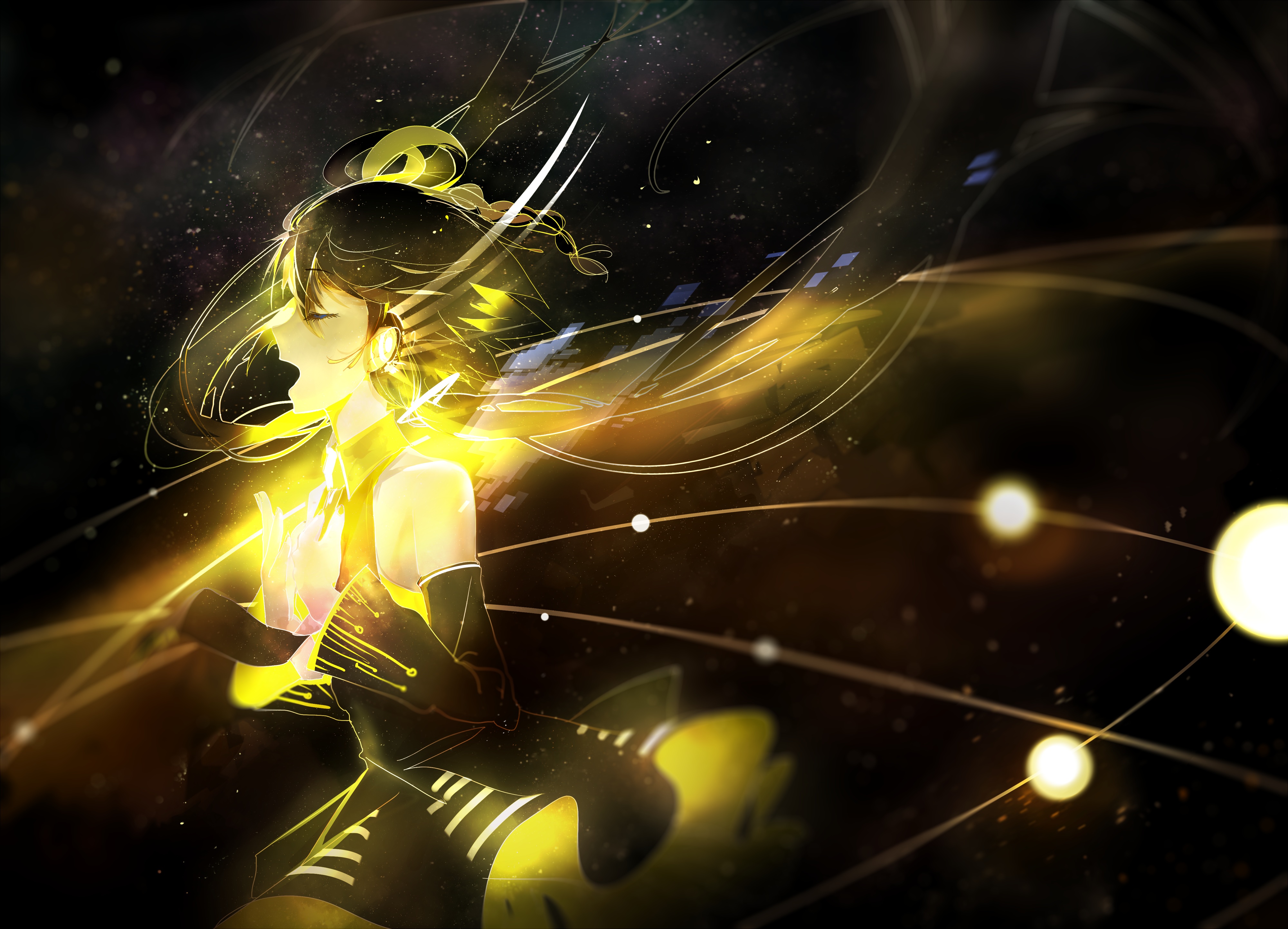 Hatsune Miku from Vocaloid in a cosmic setting HD Wallpaper