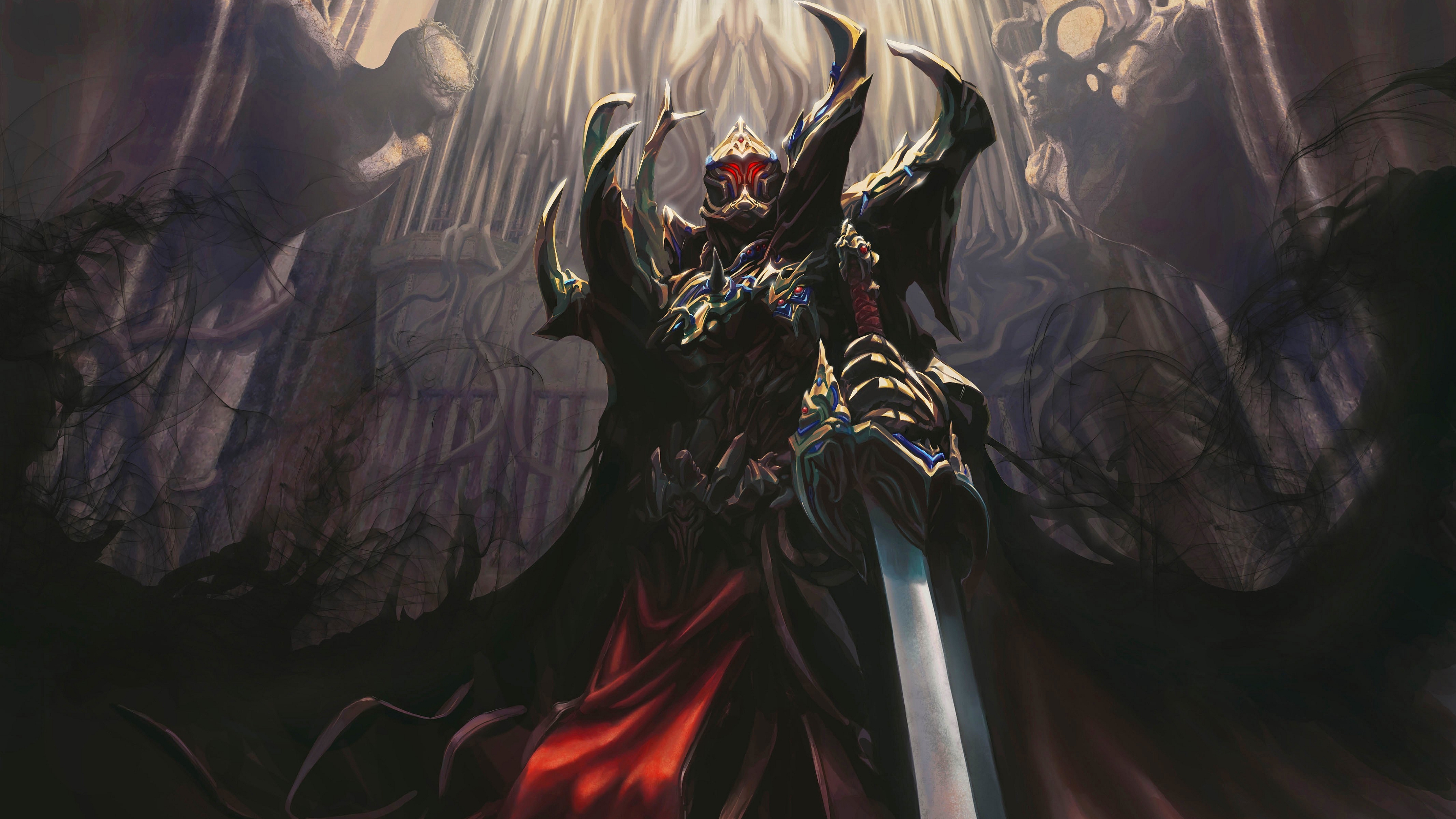 Demon Knight with Sword in Dark Castle HD Wallpaper