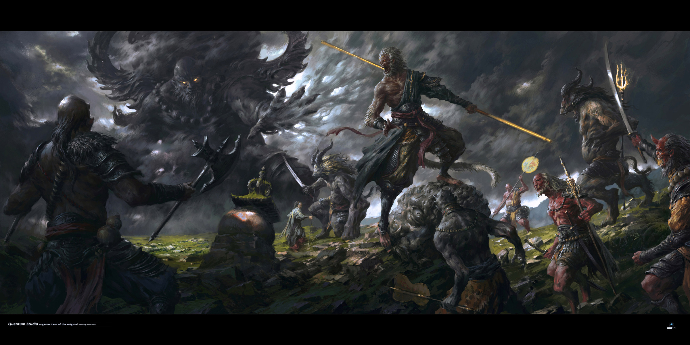 Monkey King and allies battle demons and a giant monster HD Wallpaper