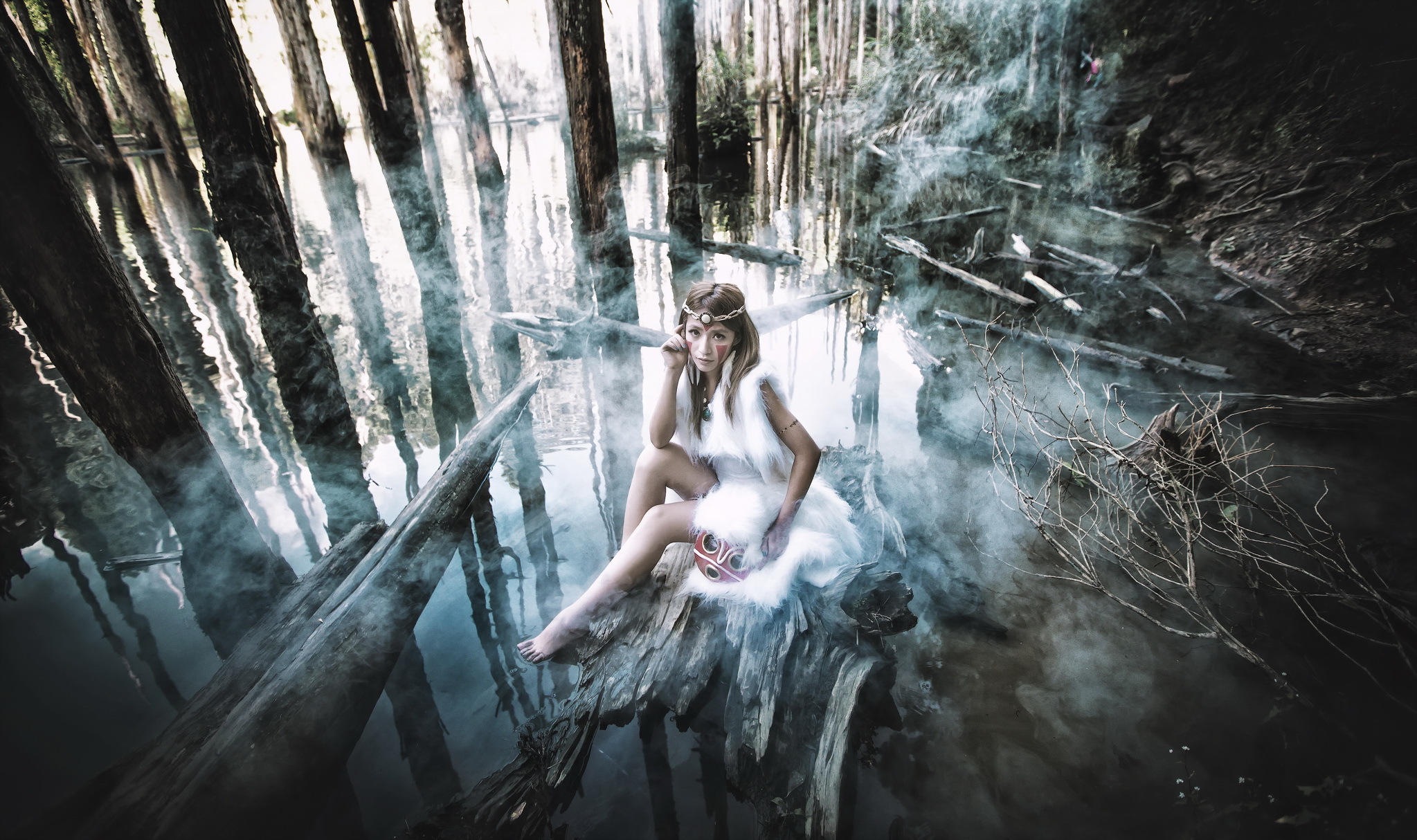Princess Mononoke in a misty forest HD Wallpaper