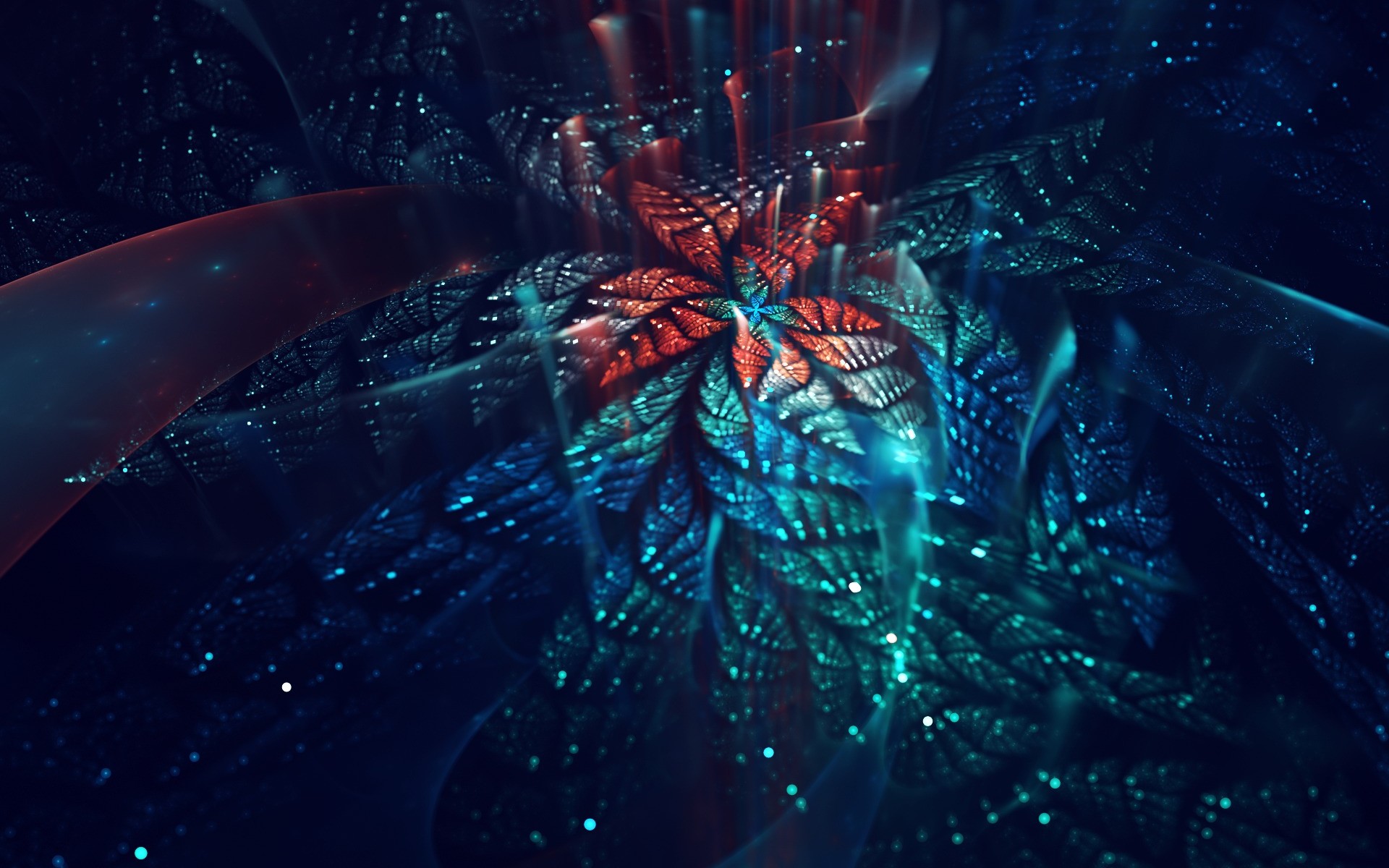 Abstract Fractal Flower with Blue and Red Tones HD Wallpaper