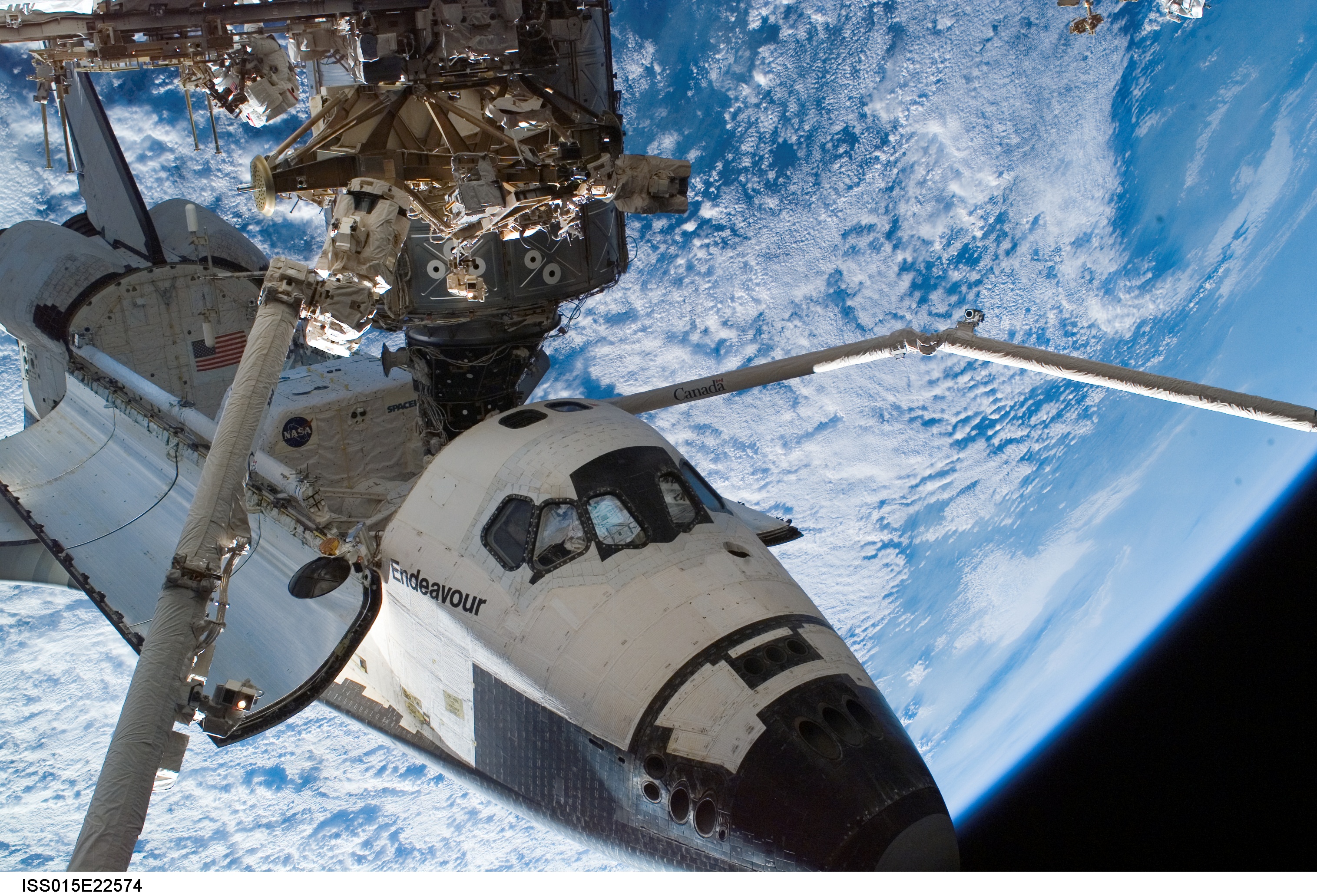 Space Shuttle Endeavour docked with the International Space Station HD Wallpaper