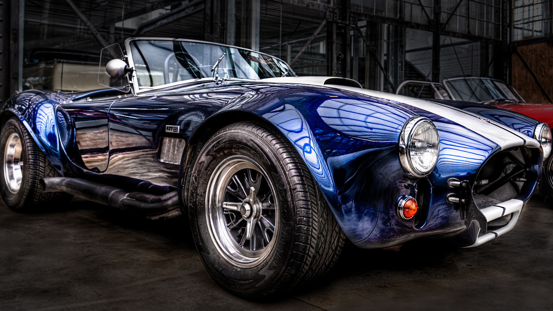 Blue AC Cobra sportscar with white stripe HD Wallpaper