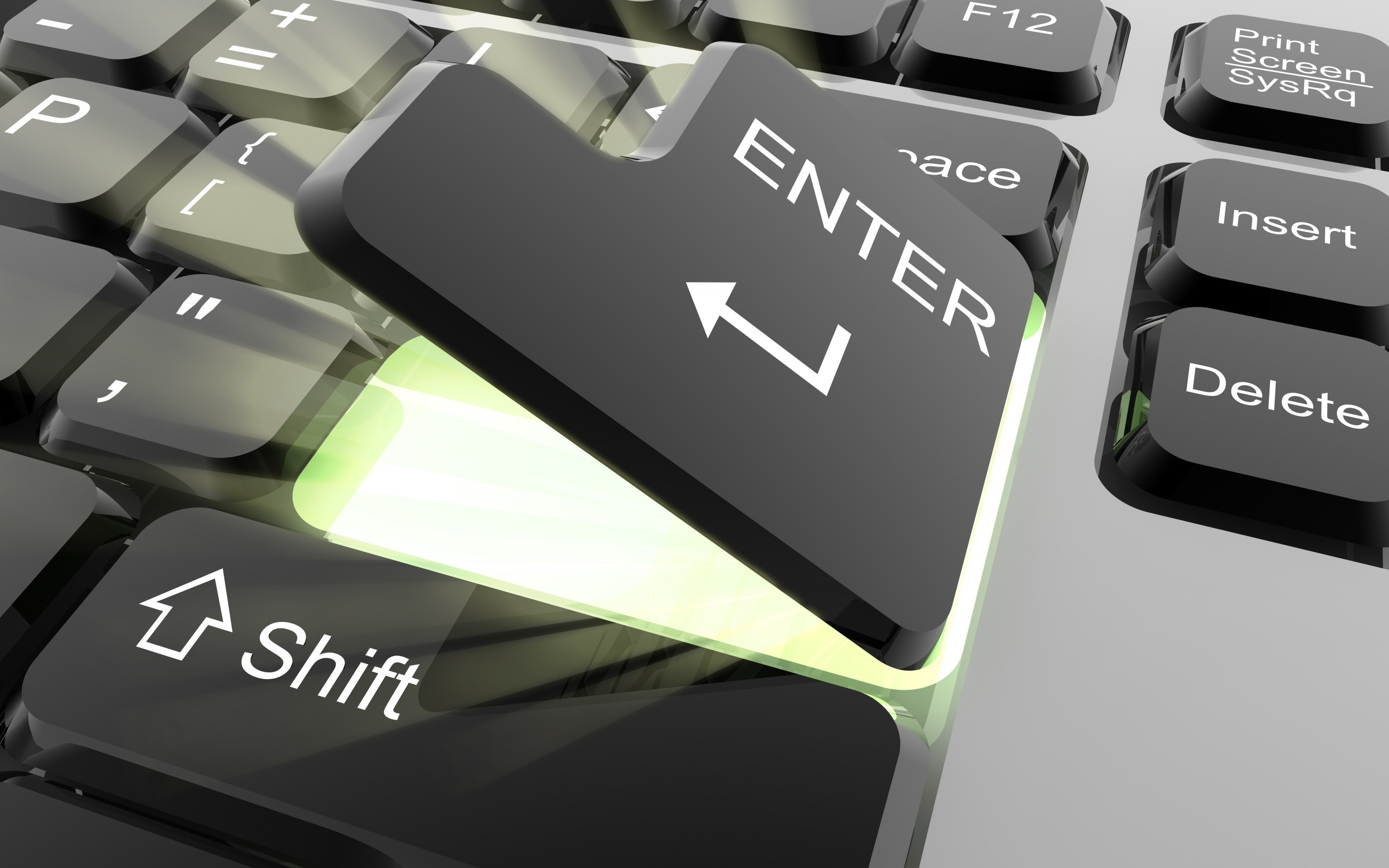 Close-up of a glowing Enter key on a keyboard HD Wallpaper