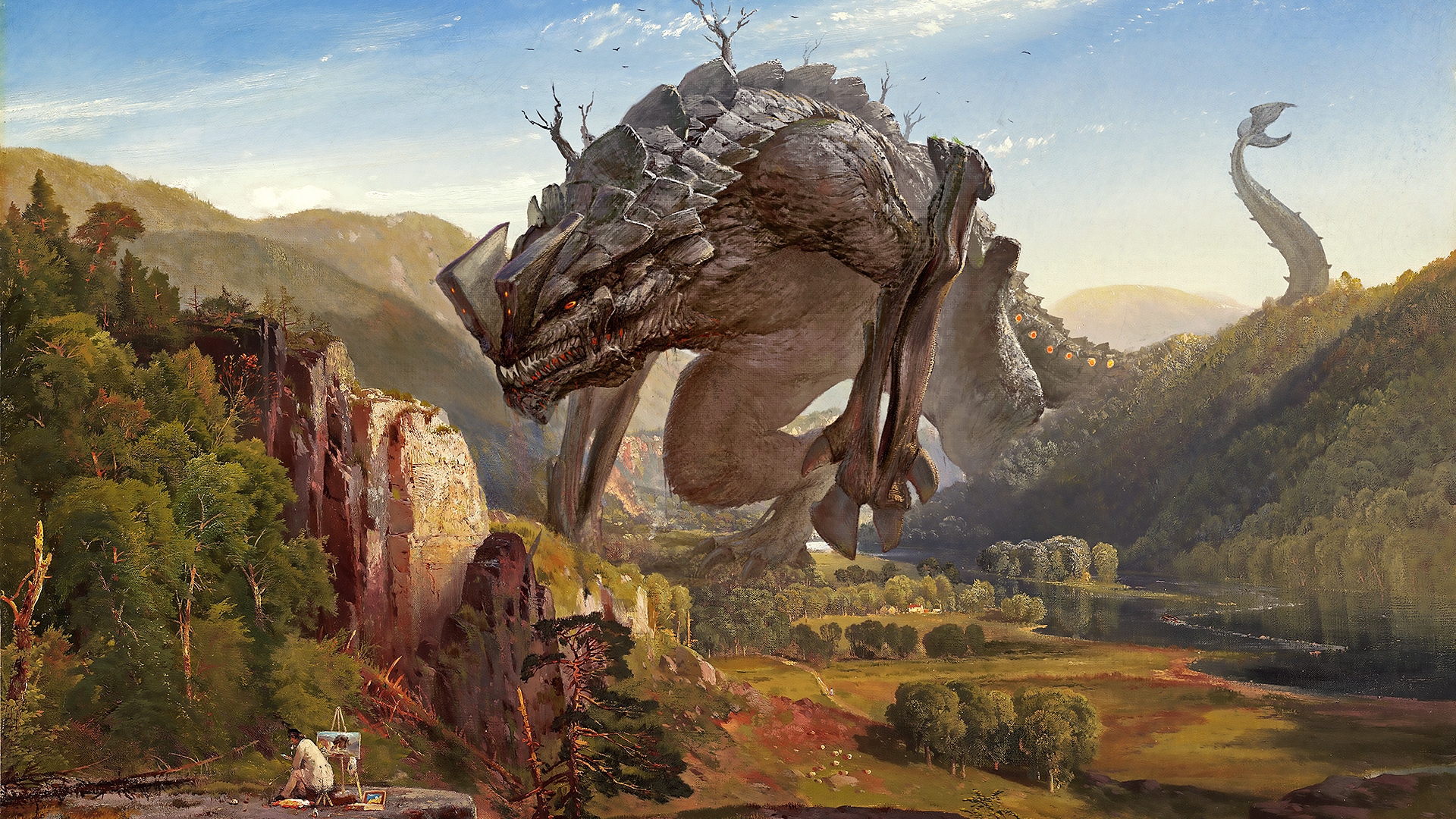 Fantasy creature in a mountain landscape HD Wallpaper