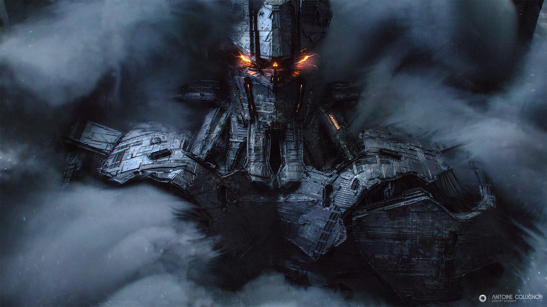 Giant Sci-Fi Robot Emerging from Smoke HD Wallpaper