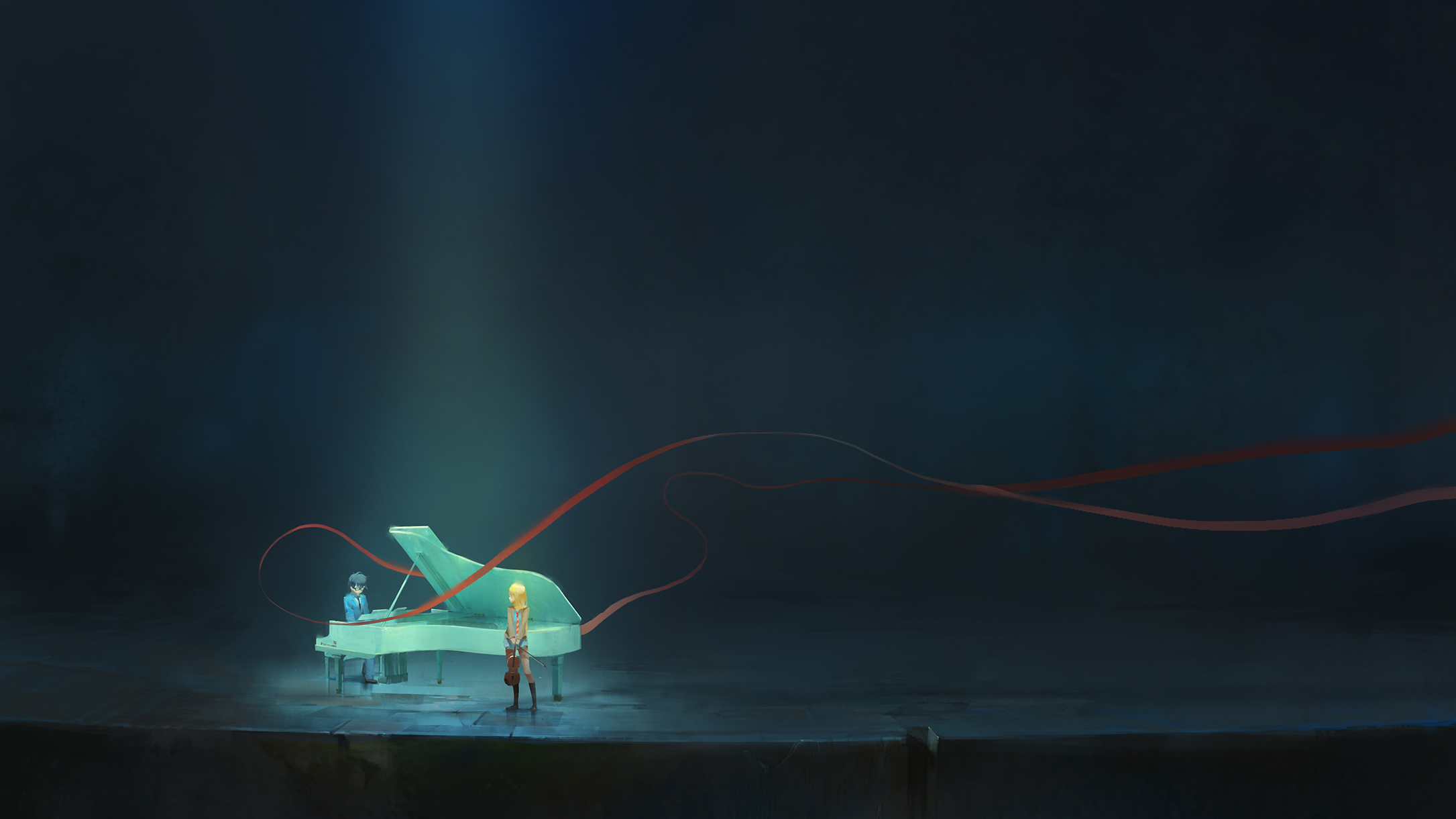 Kaori Miyazono and Kousei Arima with a piano HD Wallpaper