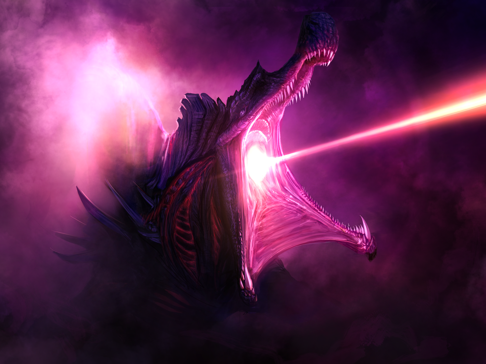 Dragon shooting a pink beam HD Wallpaper