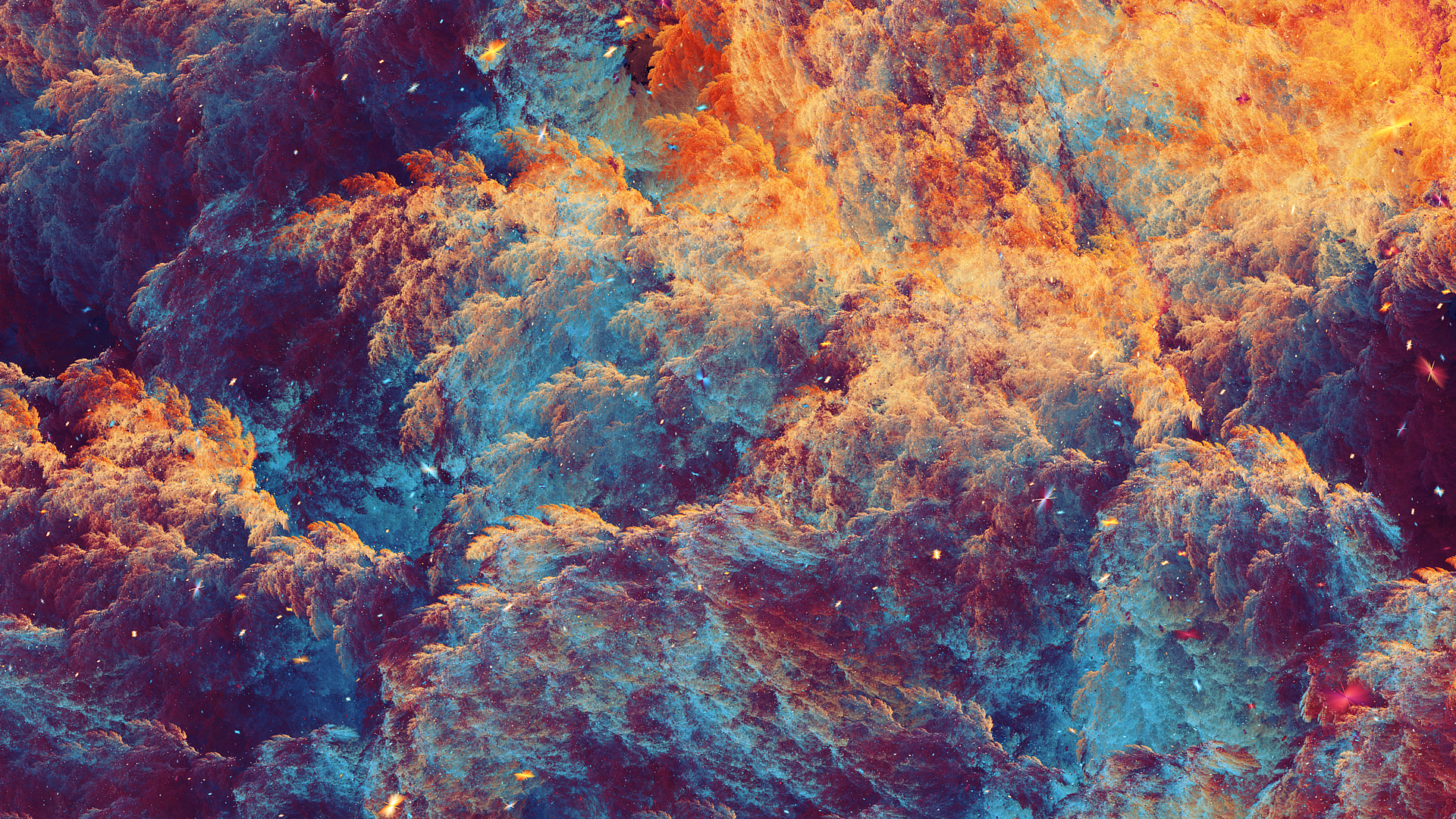 Abstract fractal clouds with orange and blue colors HD Wallpaper