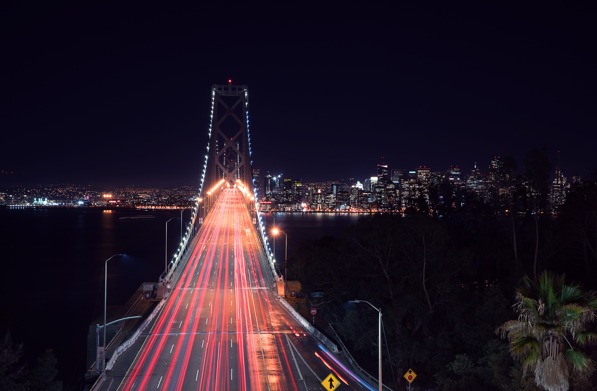 Bay Bridge Time-Lapse at Night with San Francisco Skyline HD Wallpaper