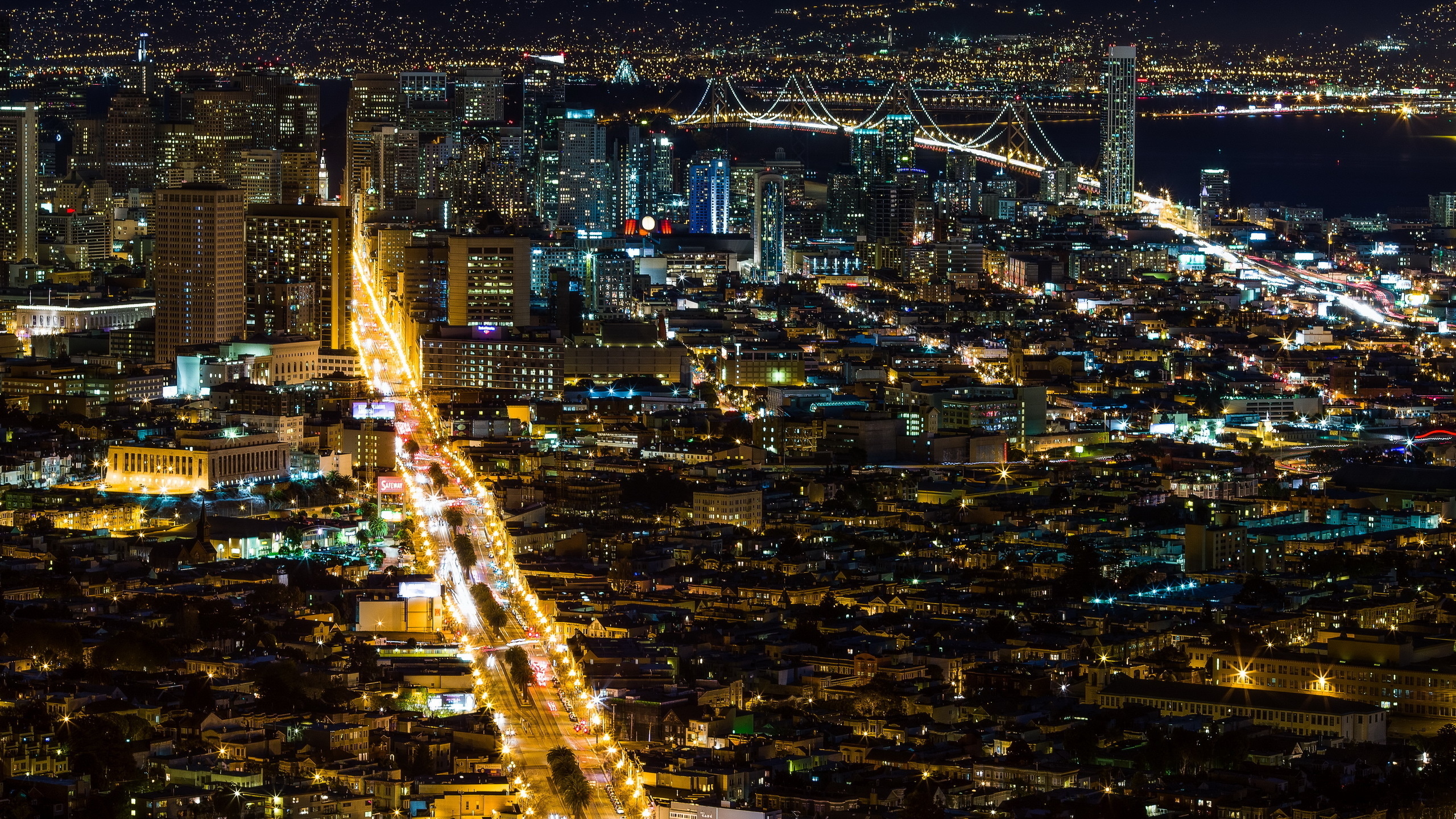 San Francisco Cityscape at Night with Bay Bridge HD Wallpaper