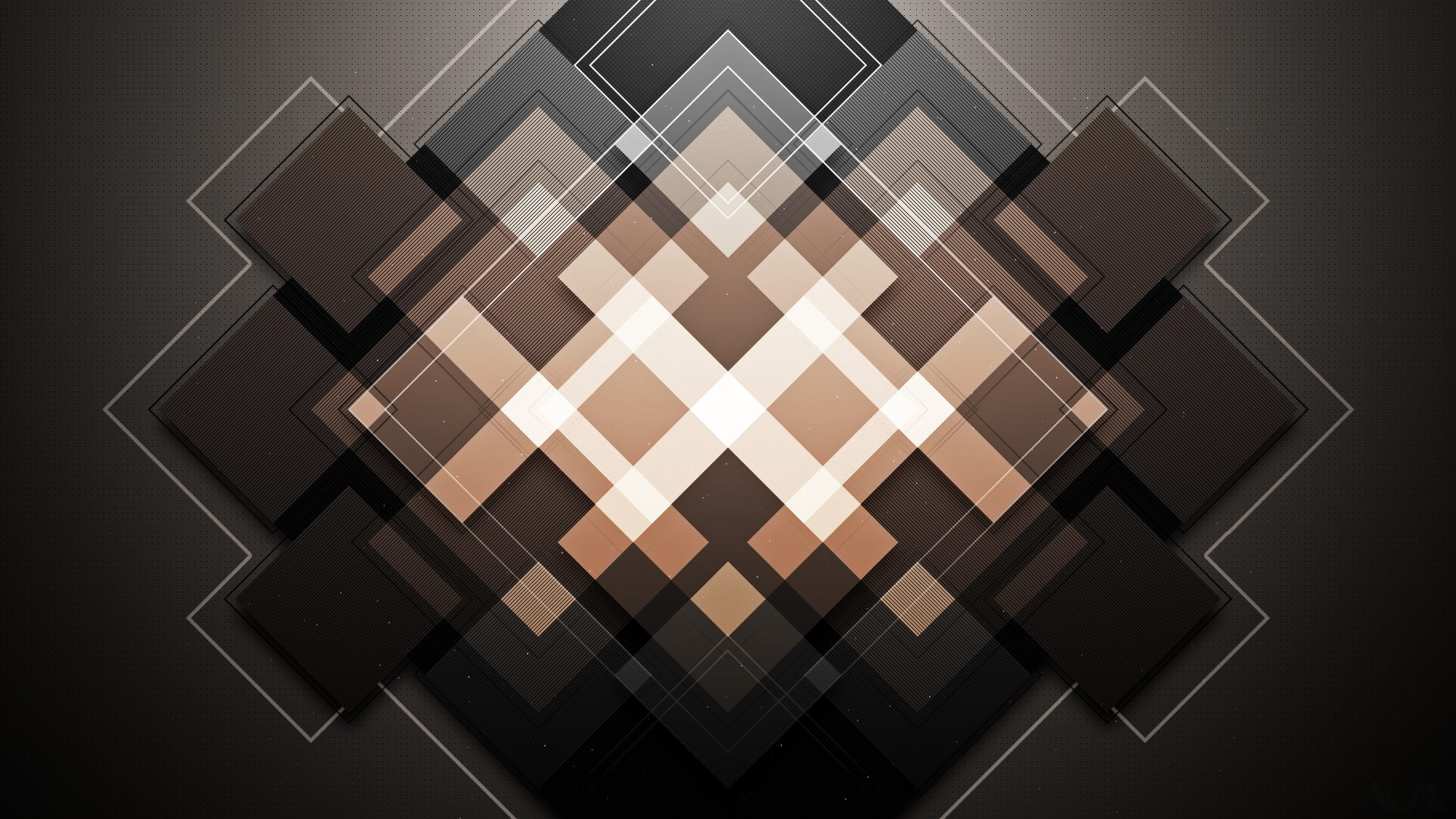 Abstract geometric pattern with brown and white squares HD Wallpaper