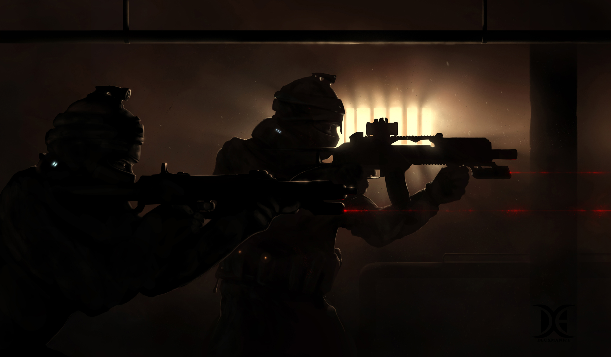 Soldiers in tactical gear with rifles HD Wallpaper